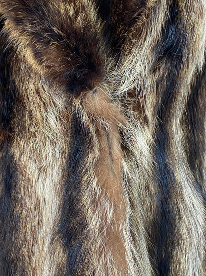 Vintage Striped Brown & Black Real Fur Coat - 70s Glam Winter Statement Jacket - M/L