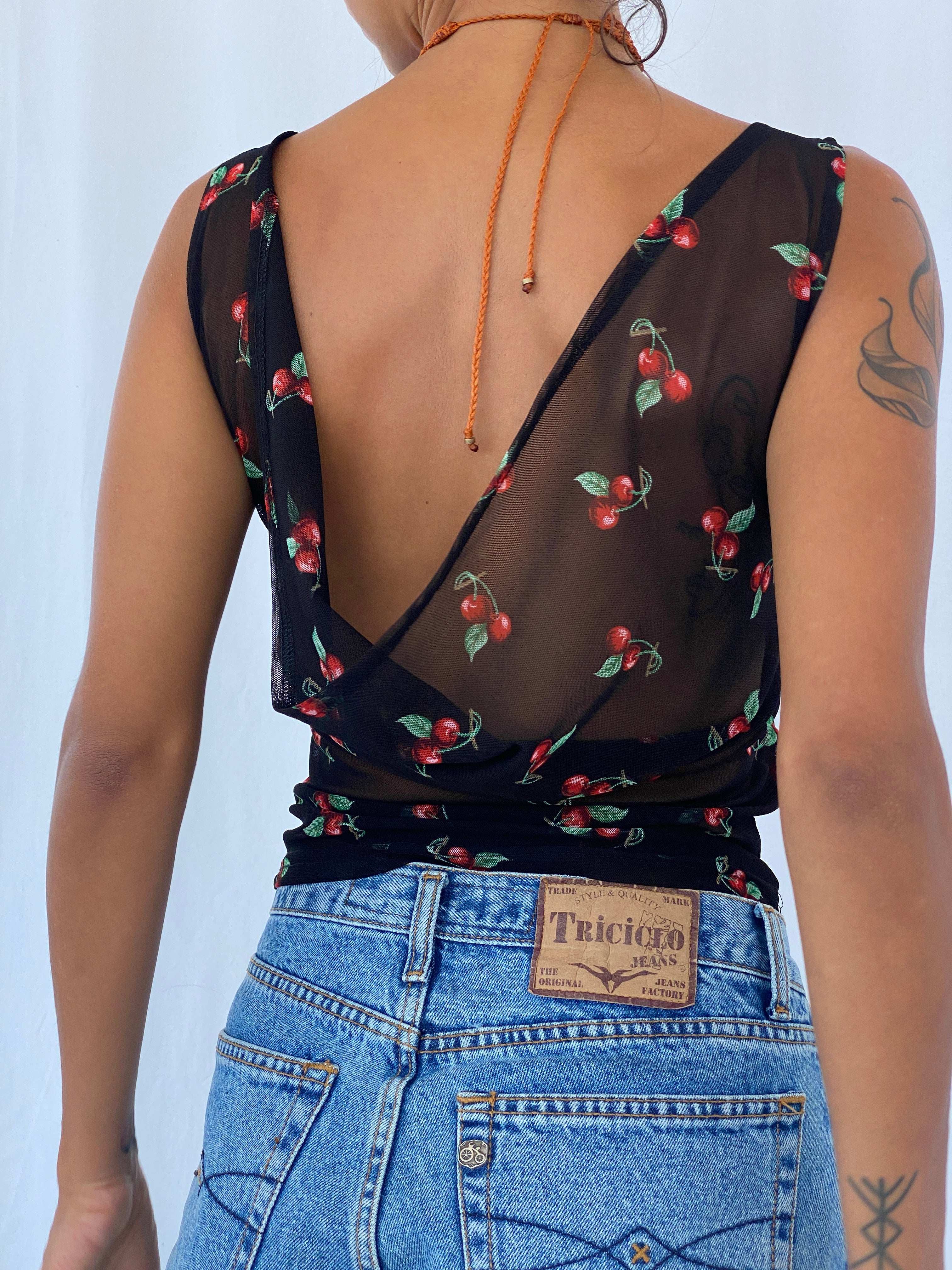 Insane Vintage 90s Maestro Cherry Open Sheer Back Top - Balagan Vintage Sleeveless Top 90s, NEW IN, sheer, summer, Tojan