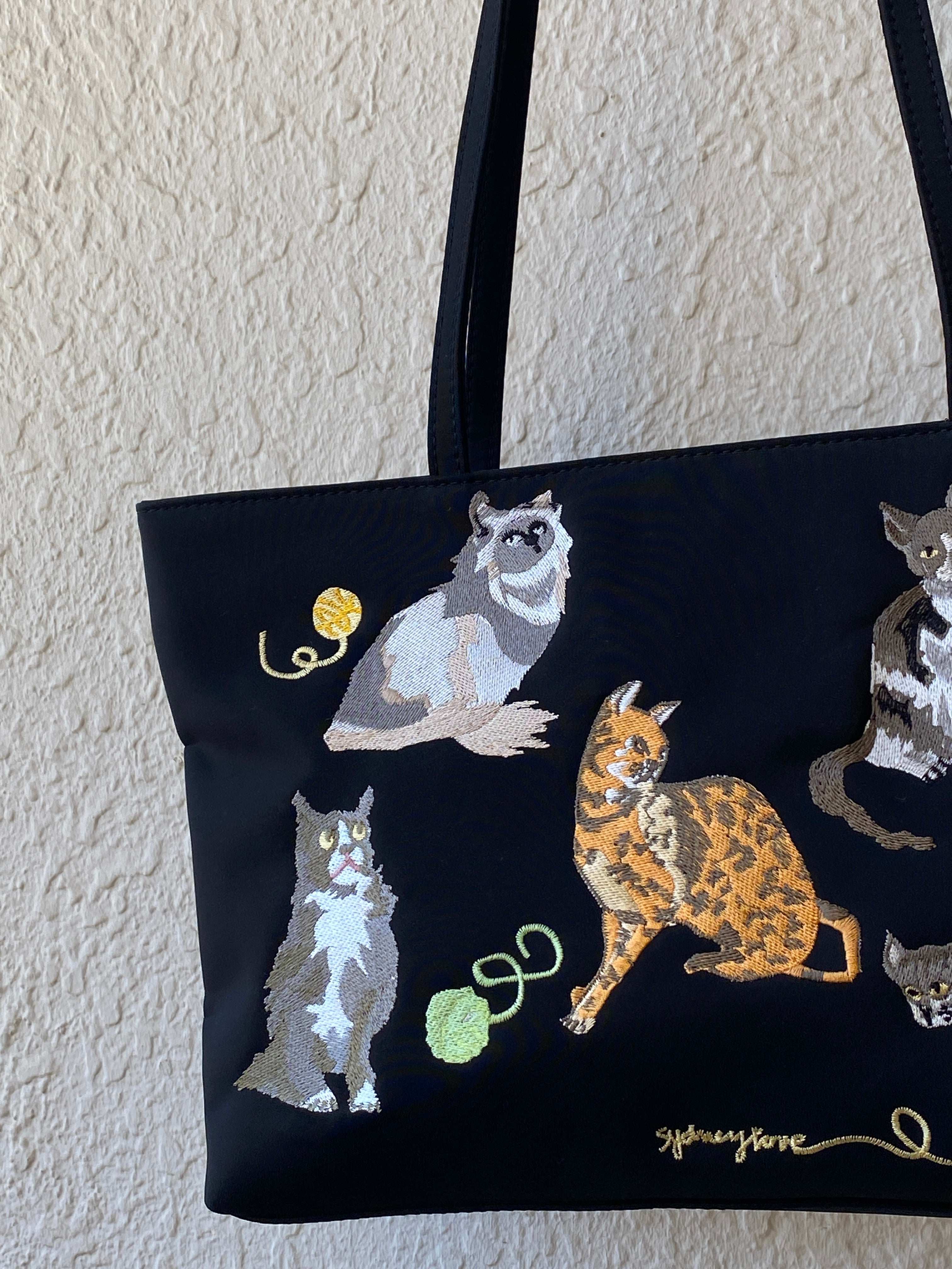 Y2K Sydney Love Embroidered Cats Canvas Handbag - Balagan Vintage Shoulder Bag 00s, bag, handbag, NEW IN, shoulder bag