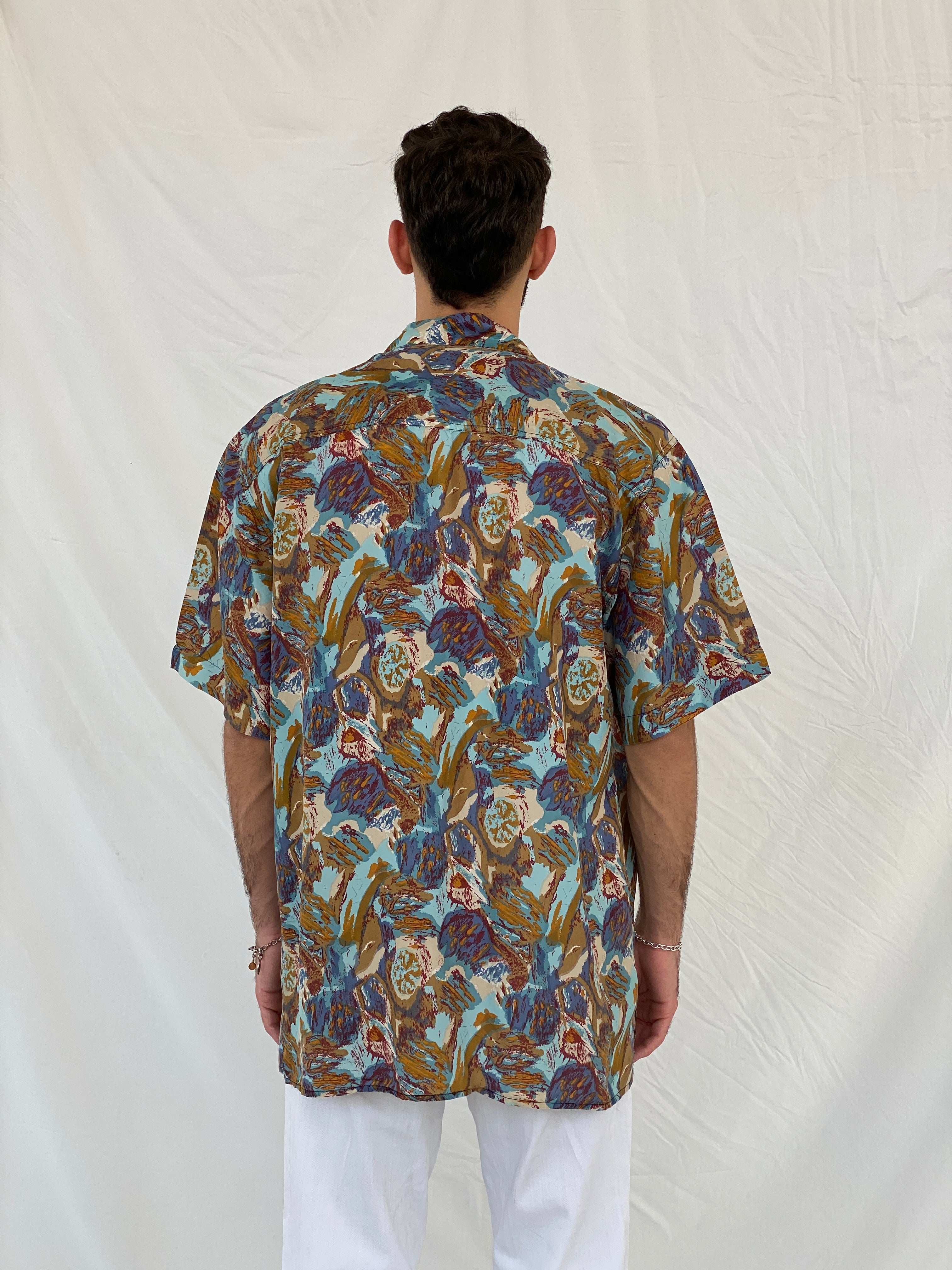 Vintage Robert Stock Printed Silk Shirt Size L - Balagan Vintage Half Sleeve Shirt 00s, 90s, Awsam, half sleeve shirt, NEW IN, printed shirt, silk shirt