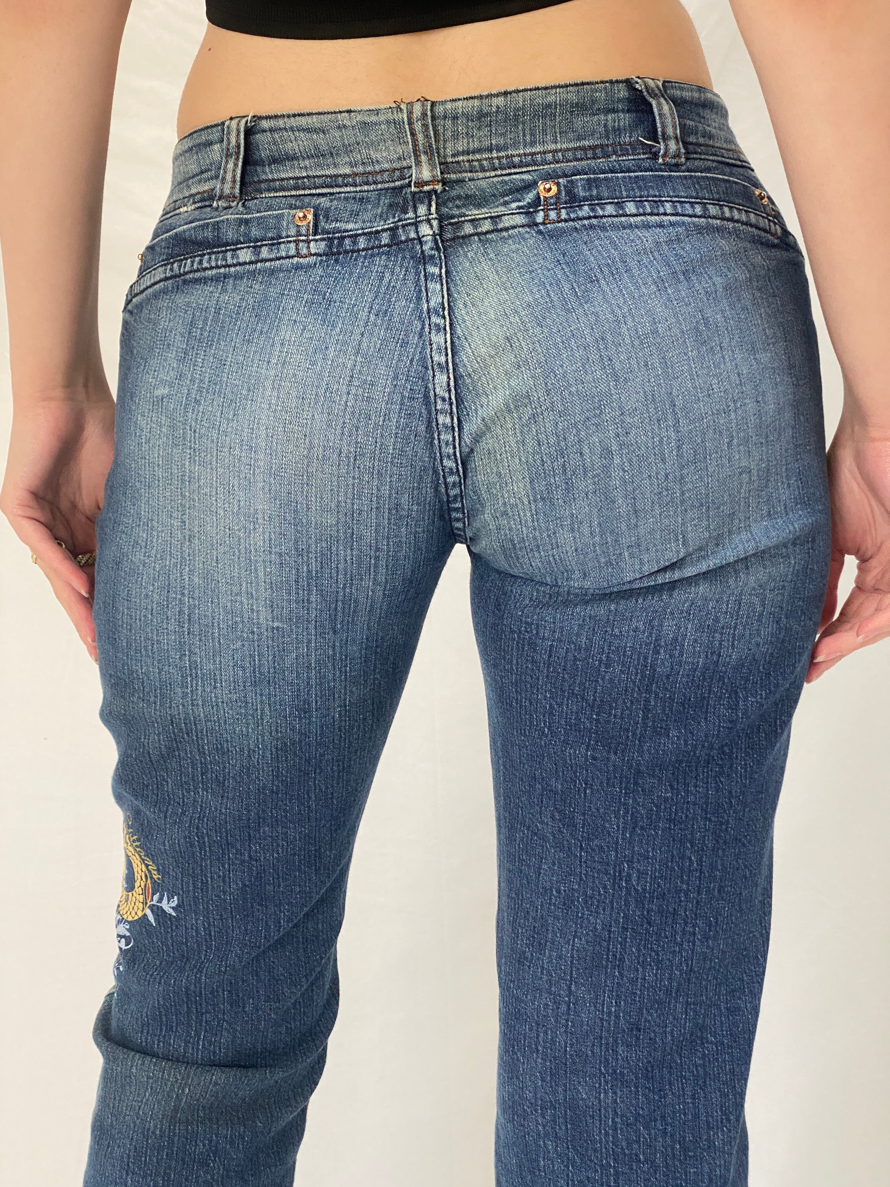 Vintage Y2K Apple Bottoms Graphic Bootcut Low Rise Denim Jeans - 38EUR