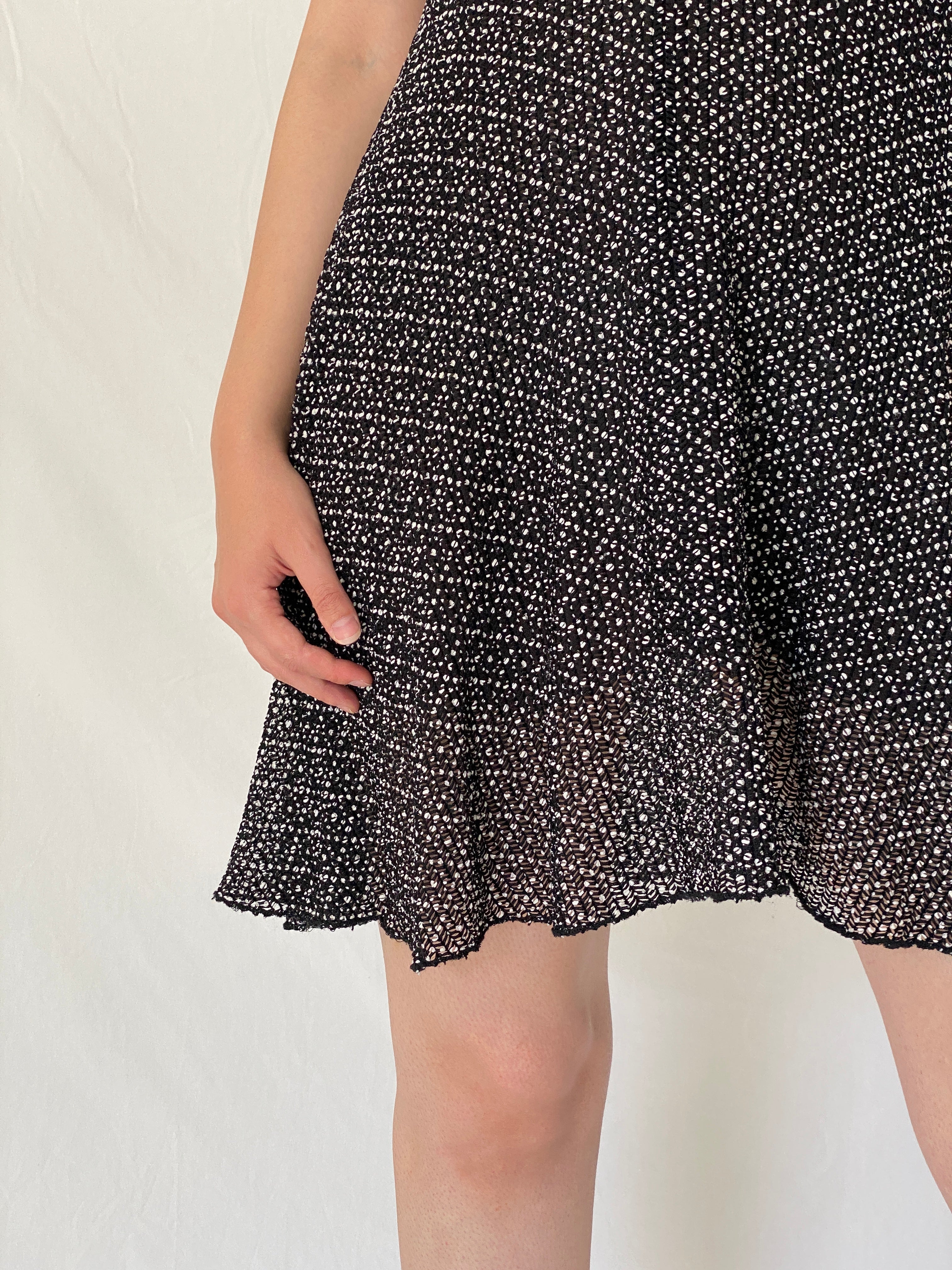 Vintage Y2K Exmoor Black & White Micro Print Empire Waist Fit & Flare Dress - M