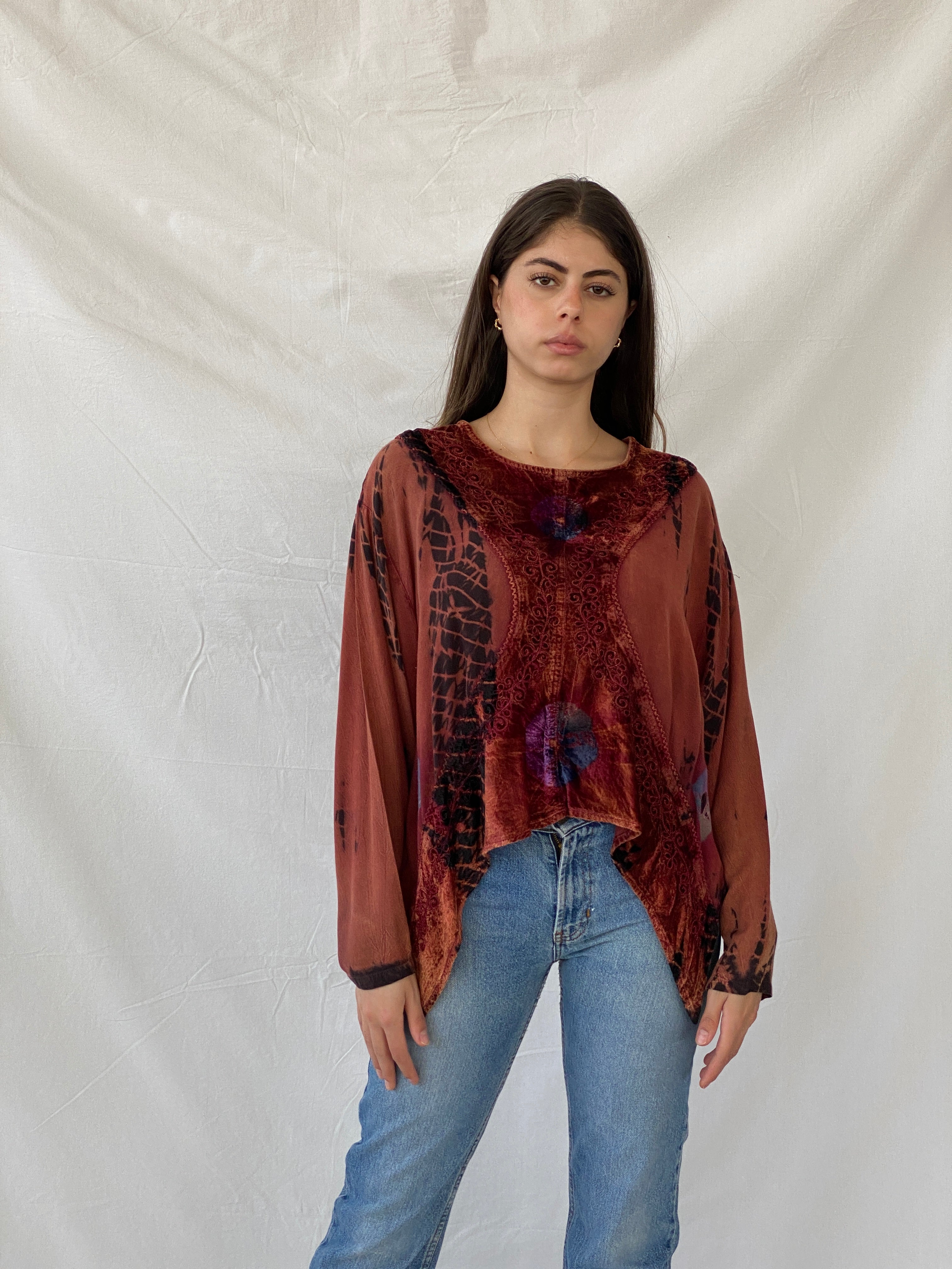 Vintage Rapp Bell Sleeve Top With Velvet & Embroidery Details