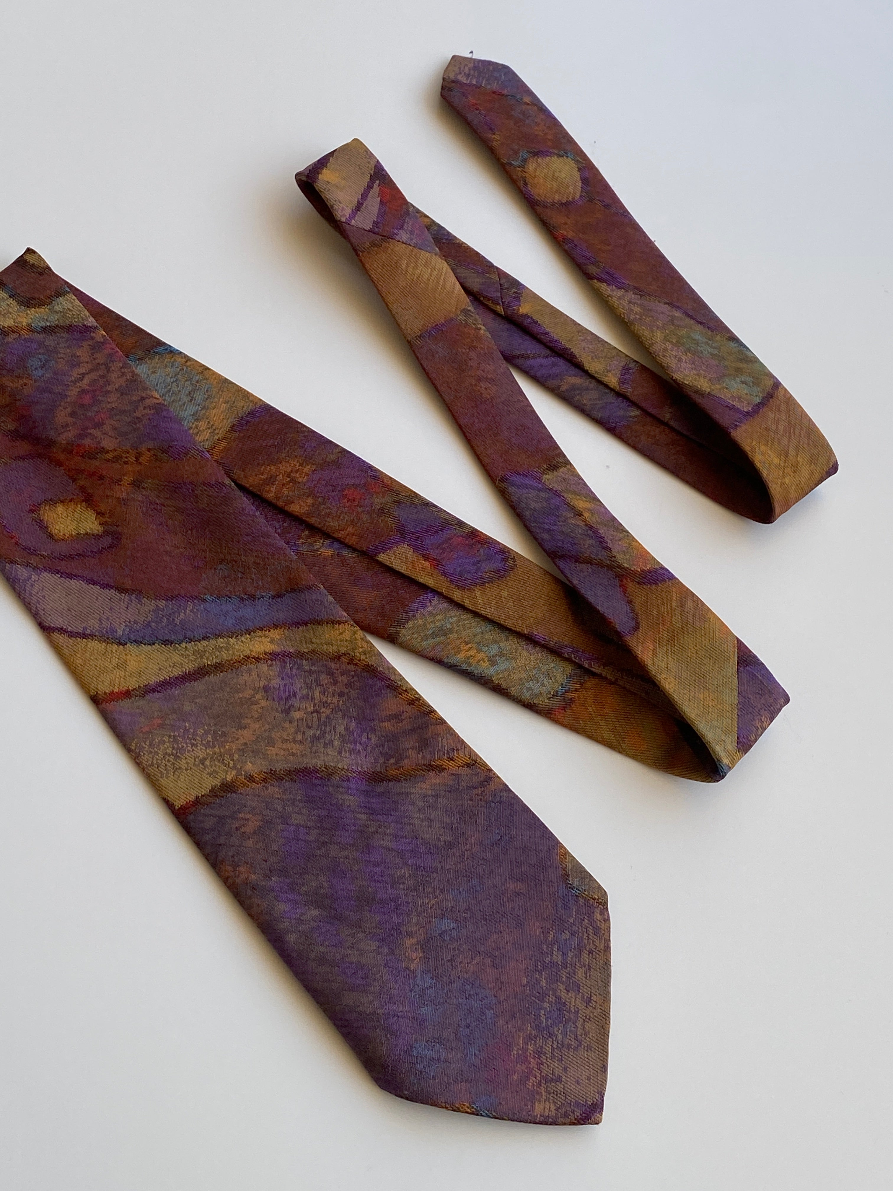 Vintage 1980s–90s Abstract Print Tie Purple & Ochre Wide Necktie