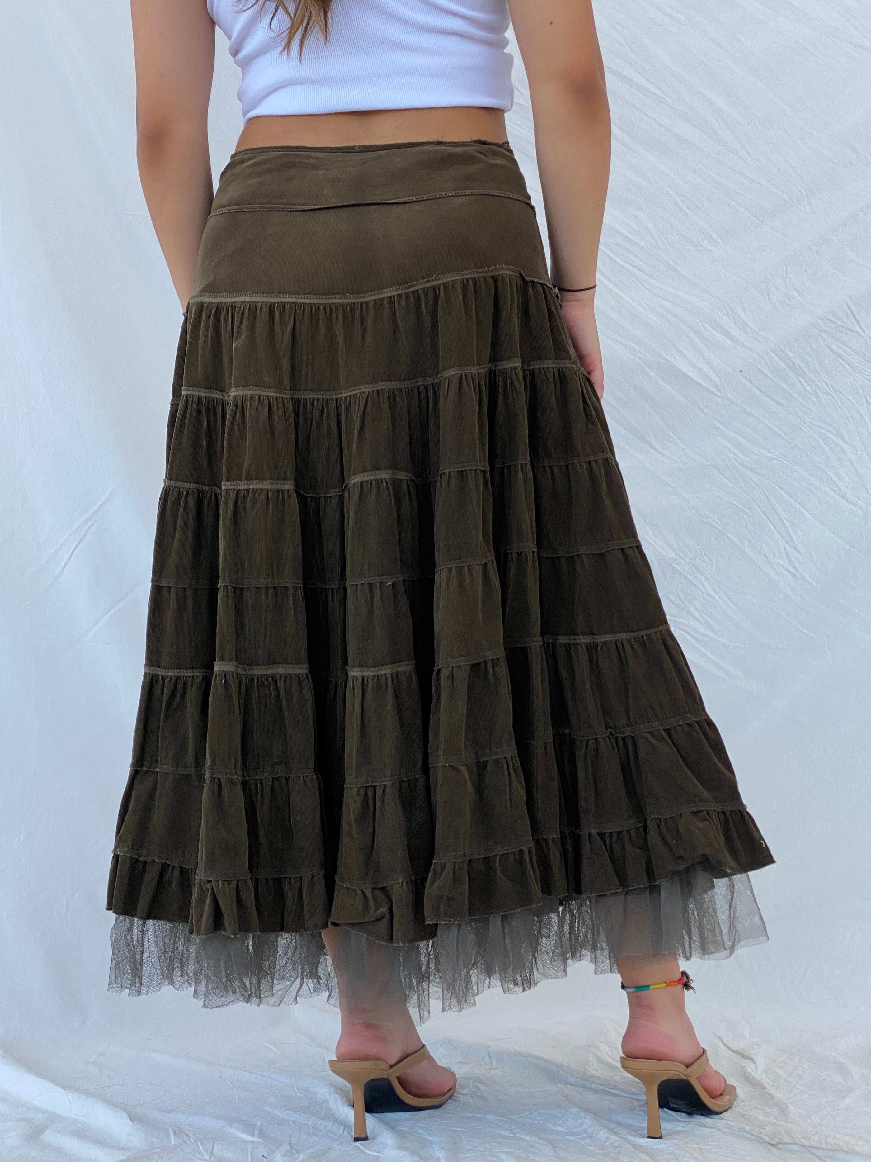 Insane Vintage MY INDUSTRY Tiered Ruffled Gypsy Zip Up Skirt - M - Balagan Vintage Maxi Skirt 00s, Lana, maxi skirt, NEW IN, summer