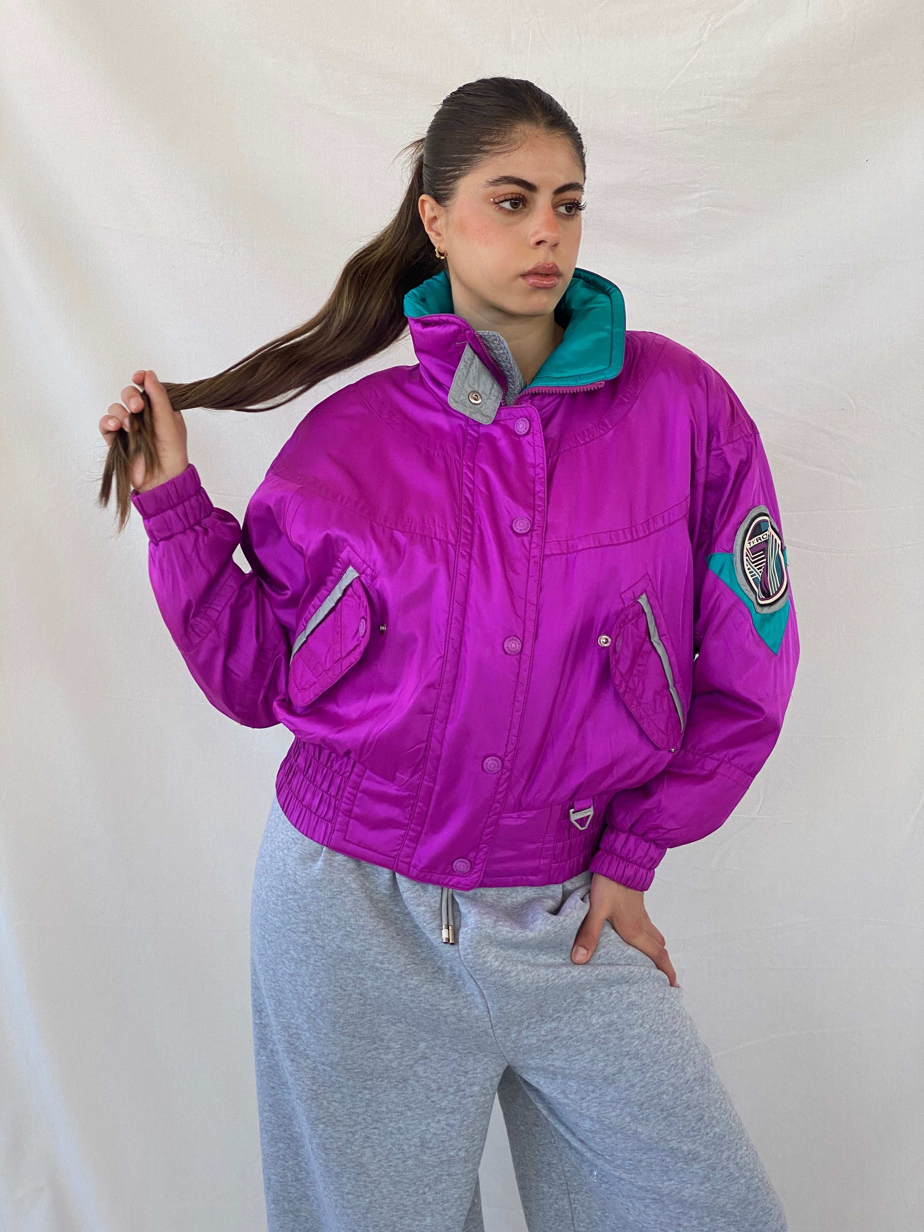 80s/90s TYROLIA Skiwear Pink and Green Ski Puffer Jacket - M - Balagan Vintage Windbreaker Jacket 00s, Deals, Mira, ski jacket, vintage, vintage windbreaker, windbreaker, windbreaker jacket, women