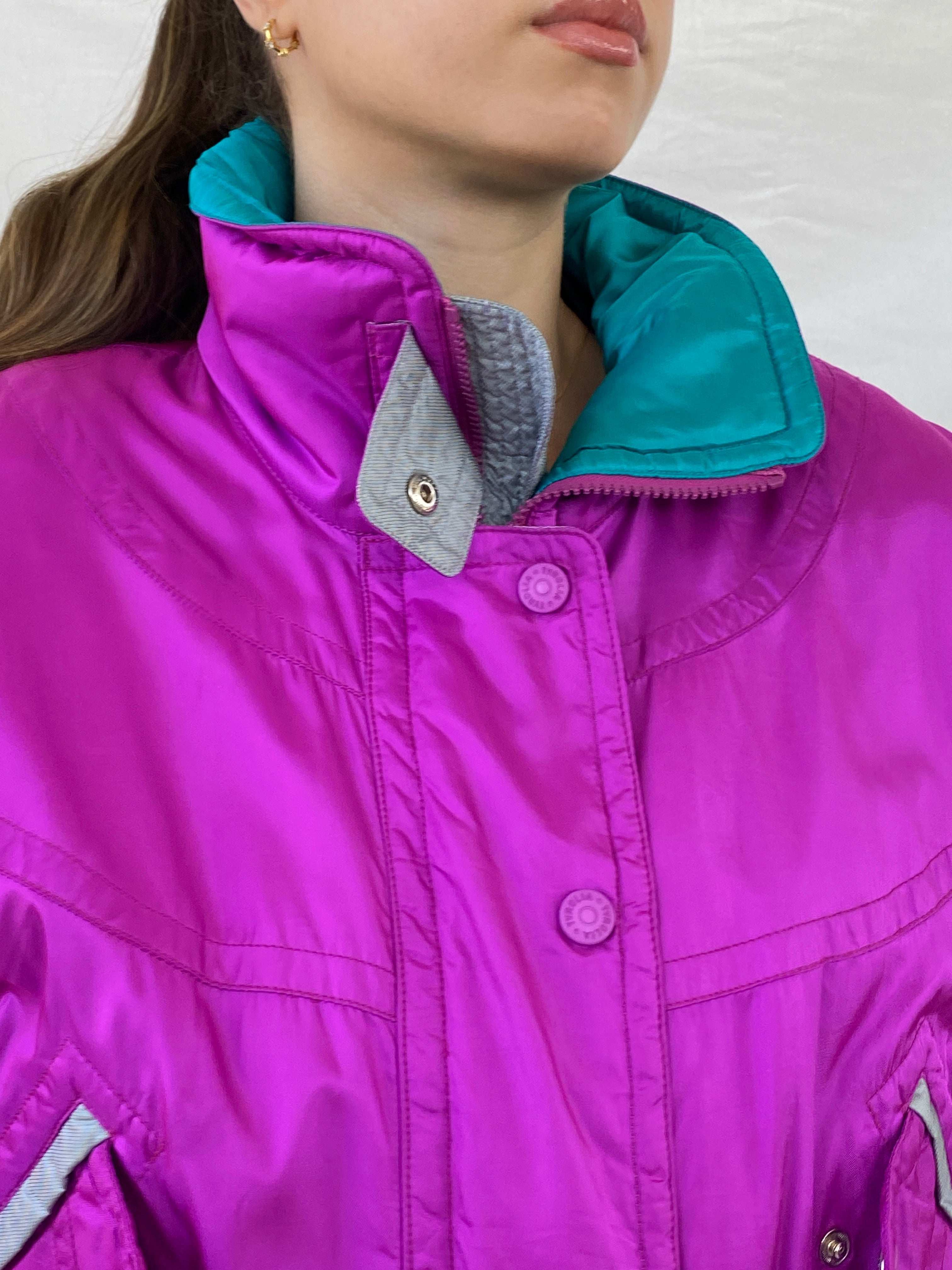 80s/90s TYROLIA Skiwear Pink and Green Ski Puffer Jacket - M - Balagan Vintage Windbreaker Jacket 00s, Mira, ski jacket, vintage, vintage windbreaker, windbreaker, windbreaker jacket, women