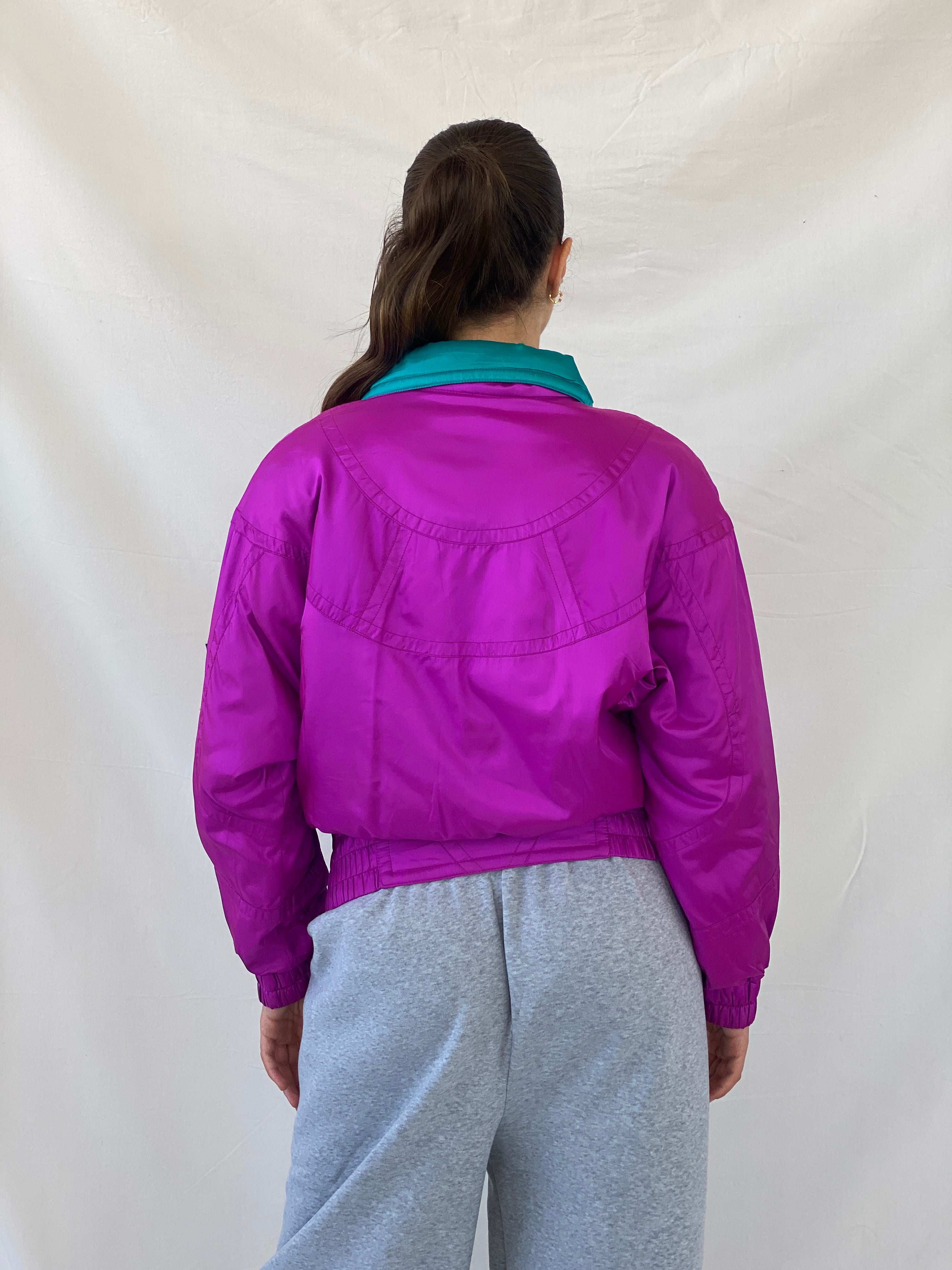 80s/90s TYROLIA Skiwear Pink and Green Ski Puffer Jacket - M - Balagan Vintage Windbreaker Jacket 00s, Mira, ski jacket, vintage, vintage windbreaker, windbreaker, windbreaker jacket, women