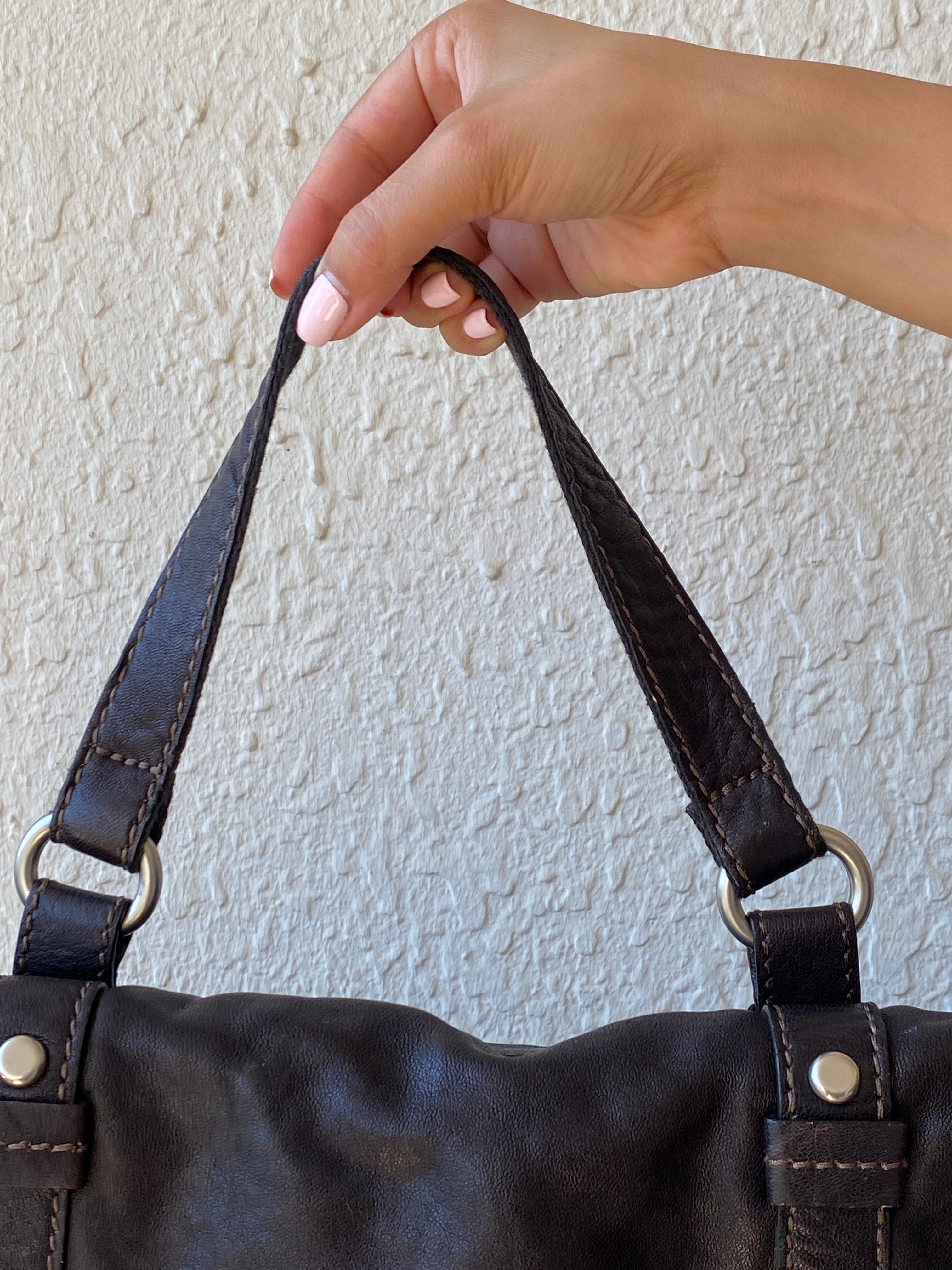 Vintage Y2K Fossil Long Live Vintage Black Distressed Leather Convertible Satchel Crossbody Bag