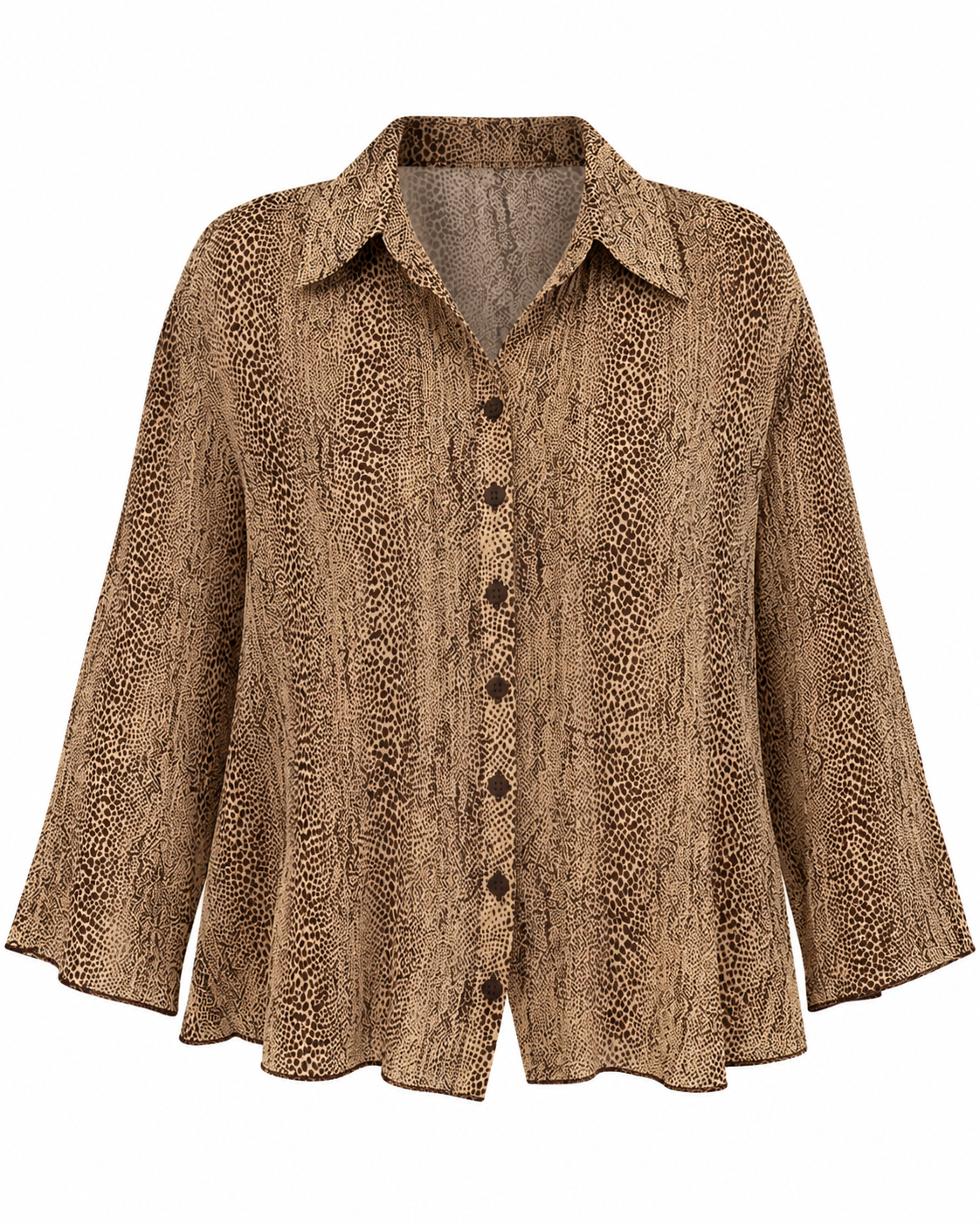 Vintage Y2K Covington Beige Brown Animal Print Button-Up Blouse - XL