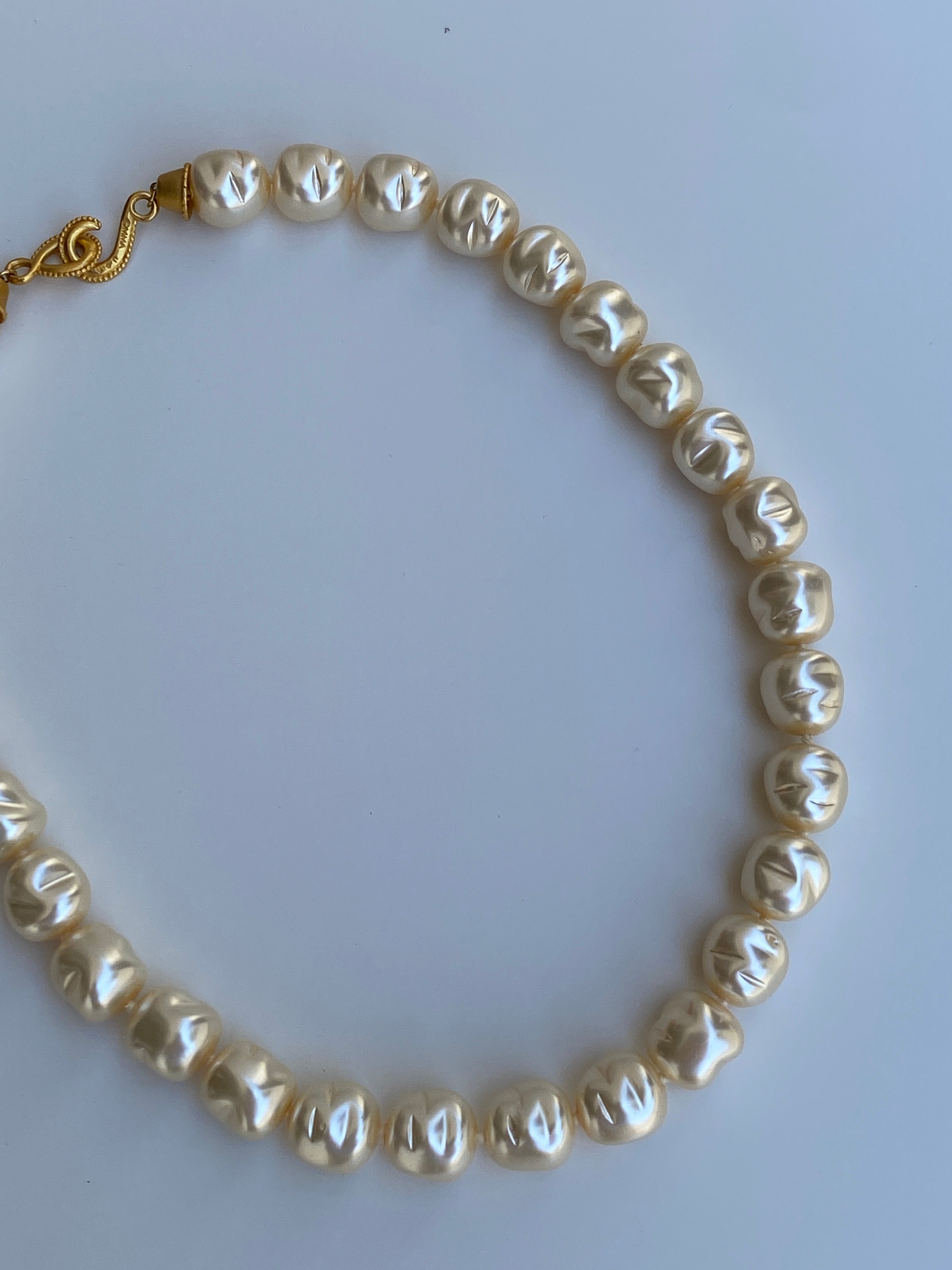 Vintage 1990s MMA USA Faux Baroque Pearl Necklace with Gold-Tone Clasp