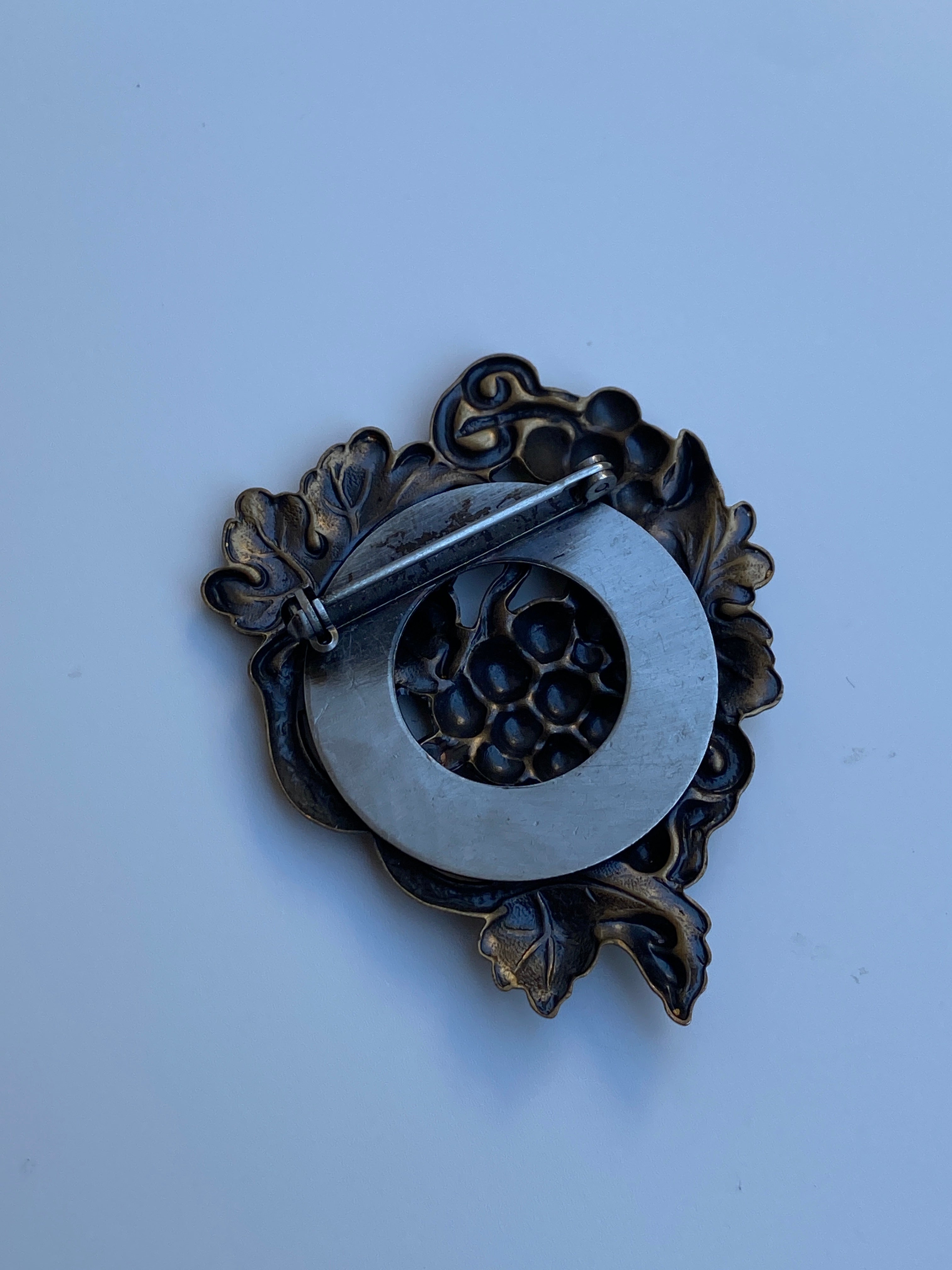 Vintage Two-Tone Grape Cluster Brooch Brass Figural Vine Pin