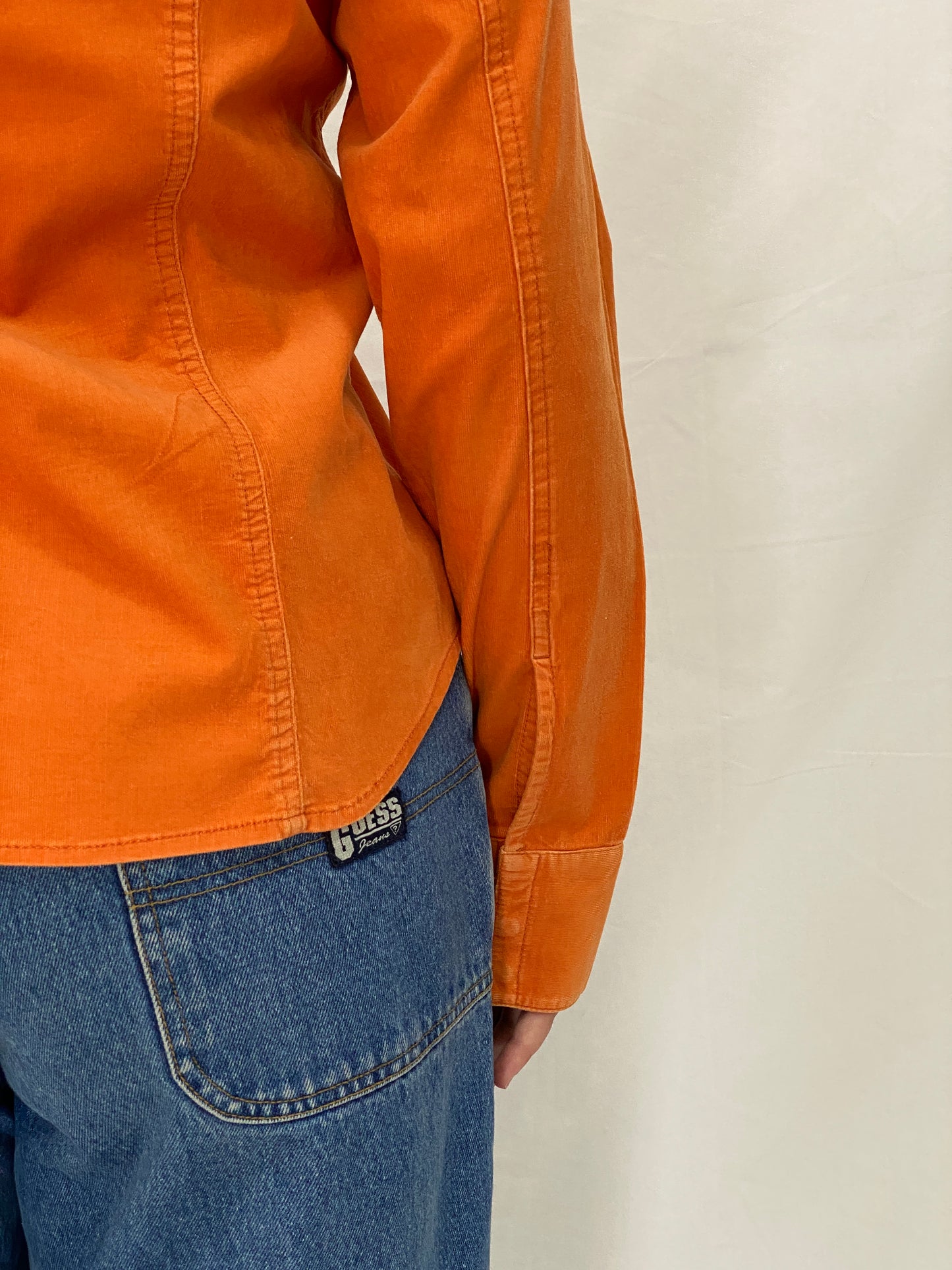 Y2K Liz Claiborne Orange Corduroy Lightweight Full Sleeve Shirt - M