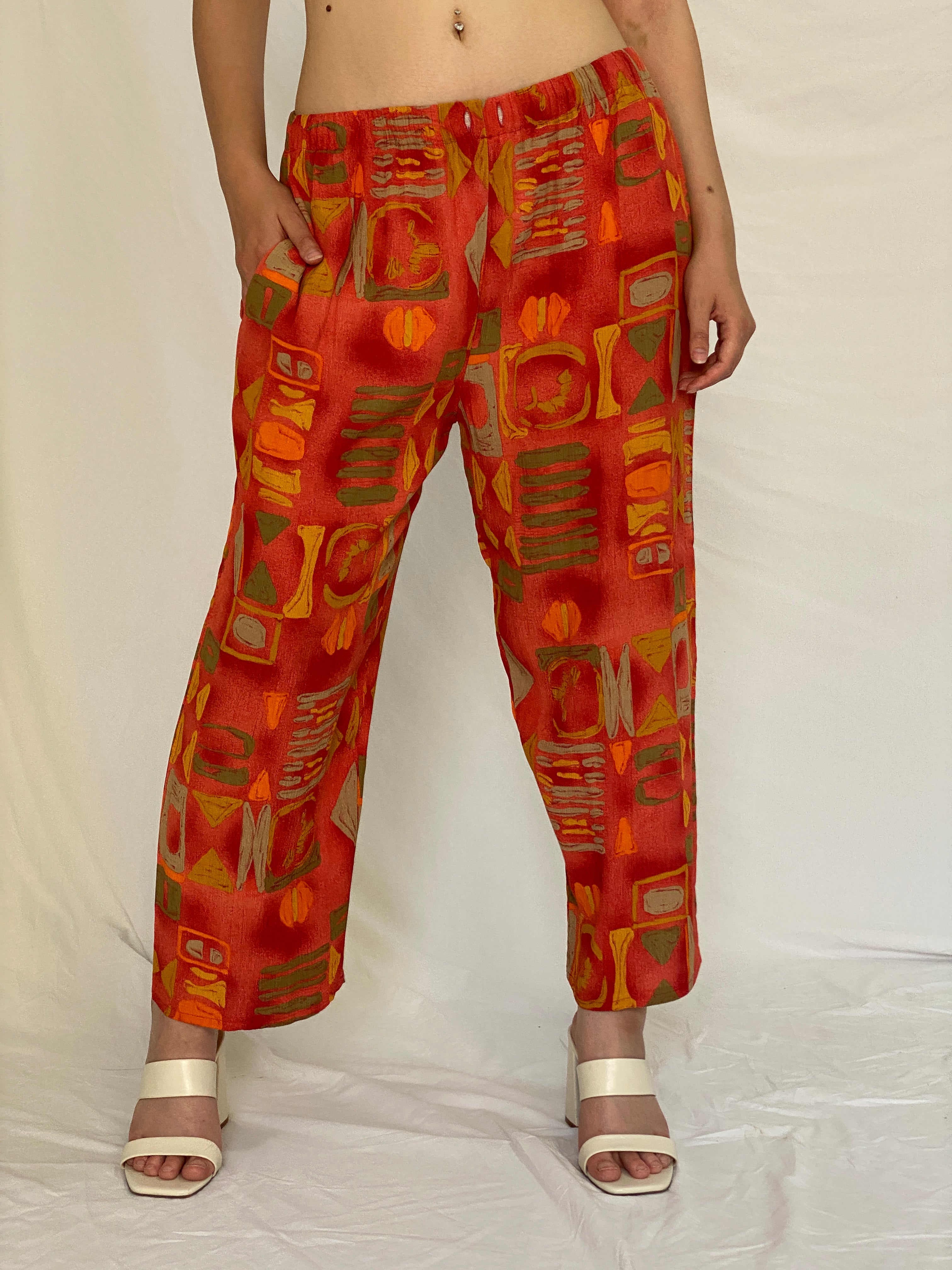 Vintage 90s Camarieu Natural Wear Red Abstract Print Relaxed Pants - L