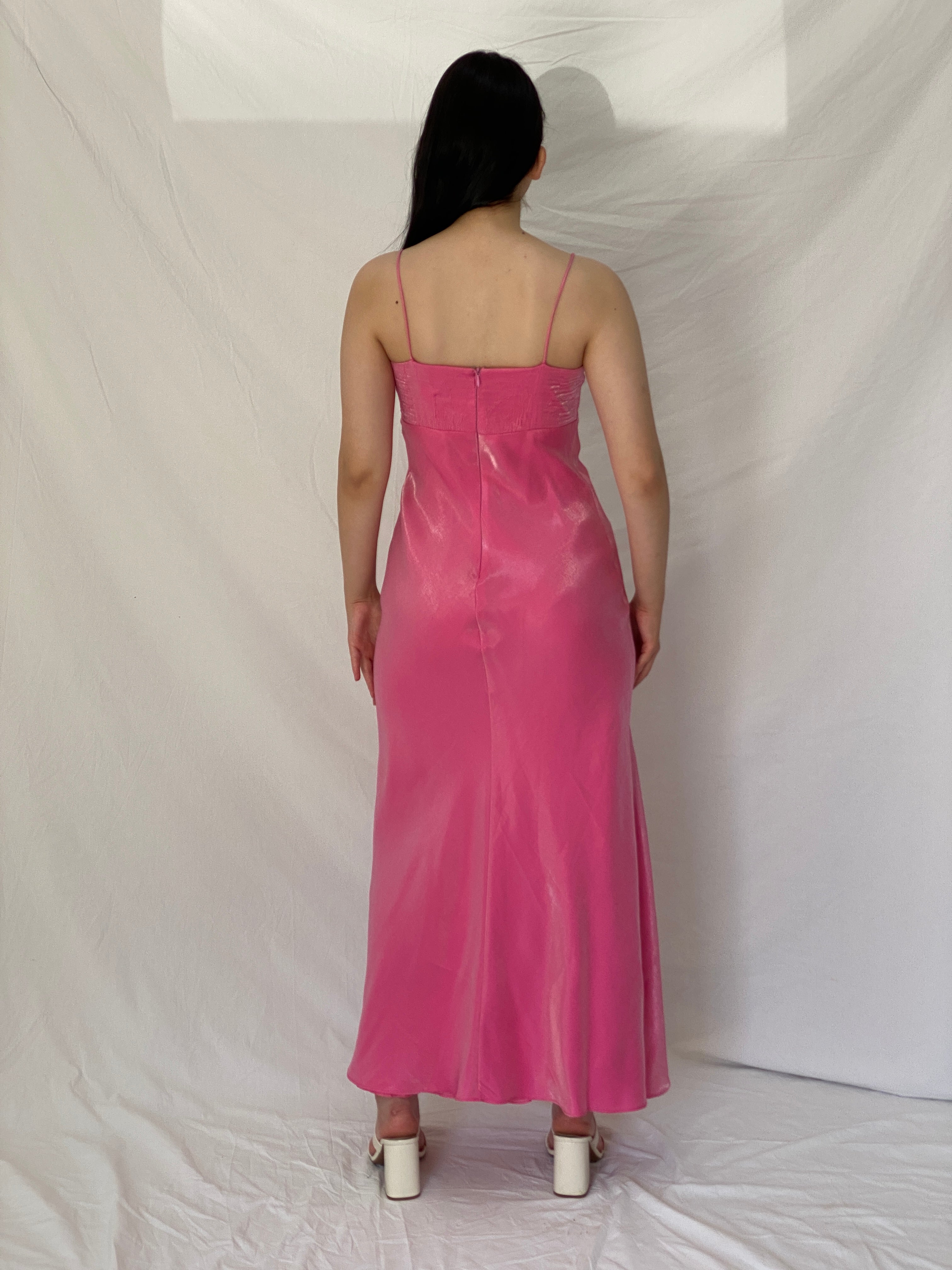 Vintage Y2K Chelsea Nites Pink Satin Prom Maxi Dress – M