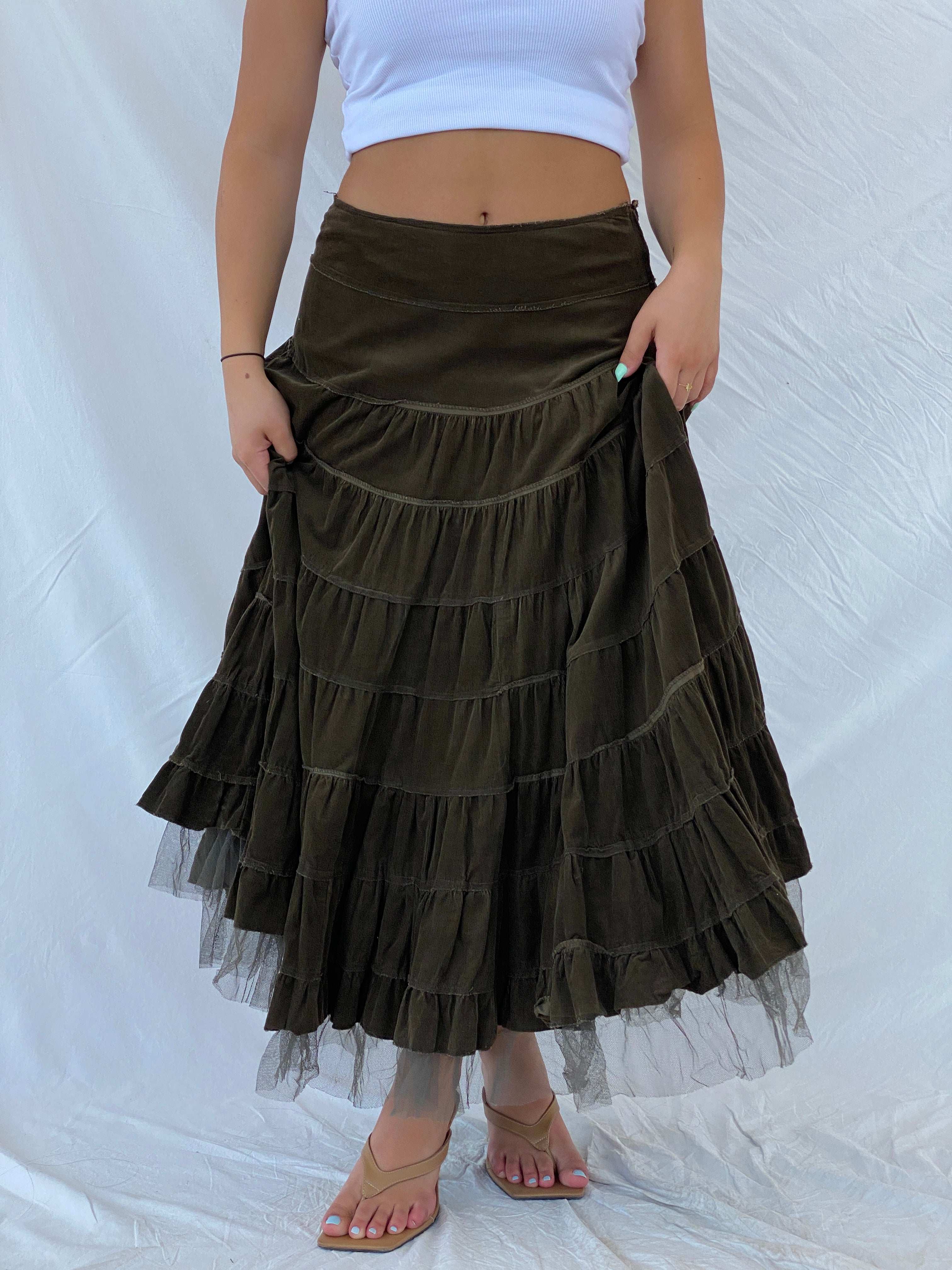 Insane Vintage MY INDUSTRY Tiered Ruffled Gypsy Zip Up Skirt - M - Balagan Vintage Maxi Skirt 00s, Lana, maxi skirt, NEW IN, summer