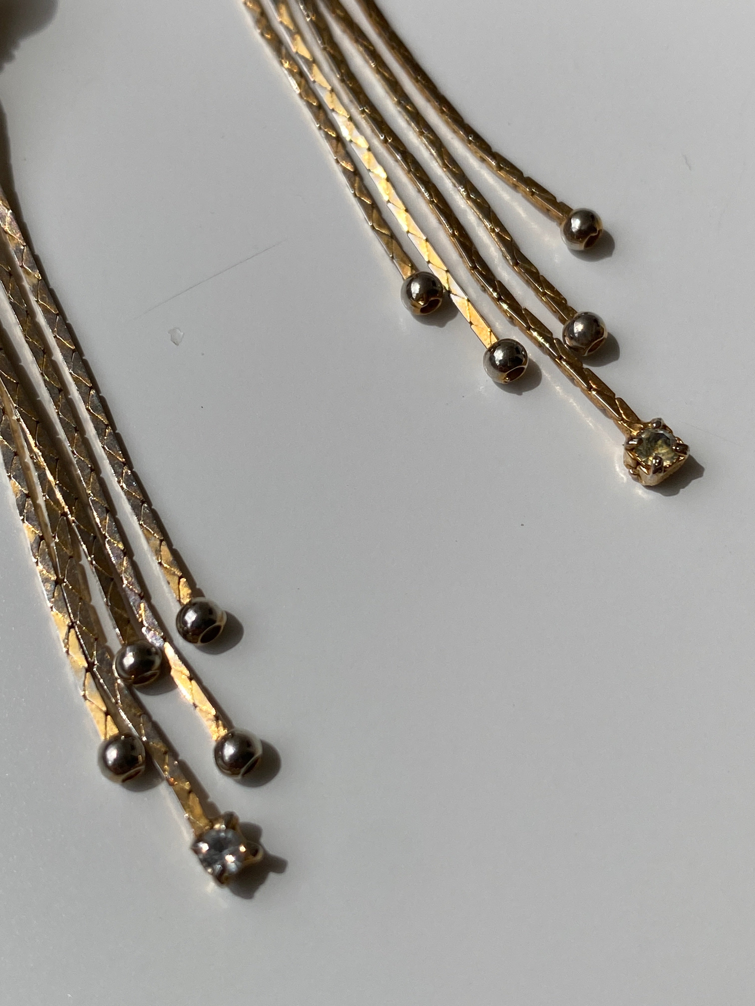 Vintage Gold Plated Rope Knot Fringe Drop Earrings with Crystal Detail