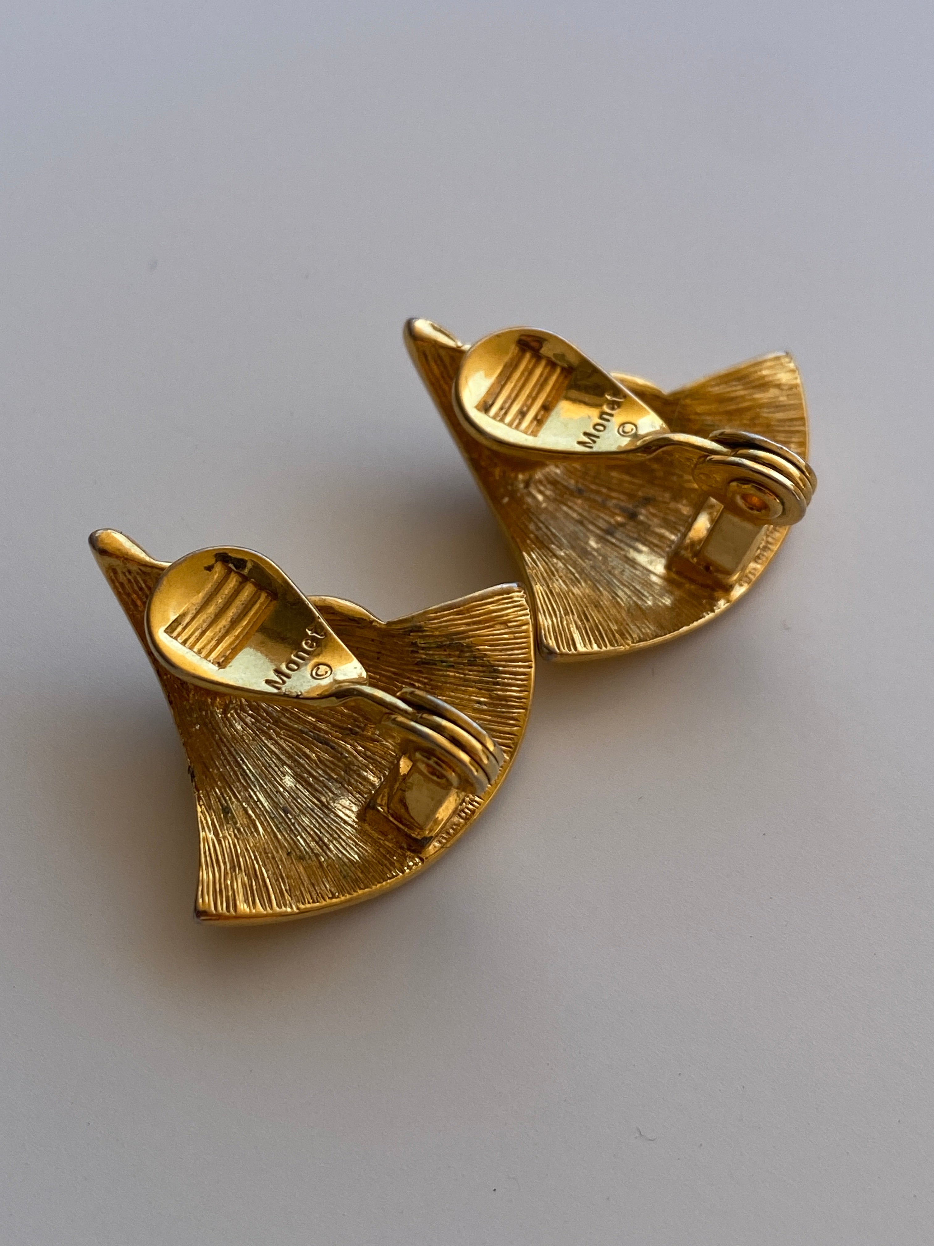 Vintage Monet Gold-Tone Sculptural Clip-On Earrings