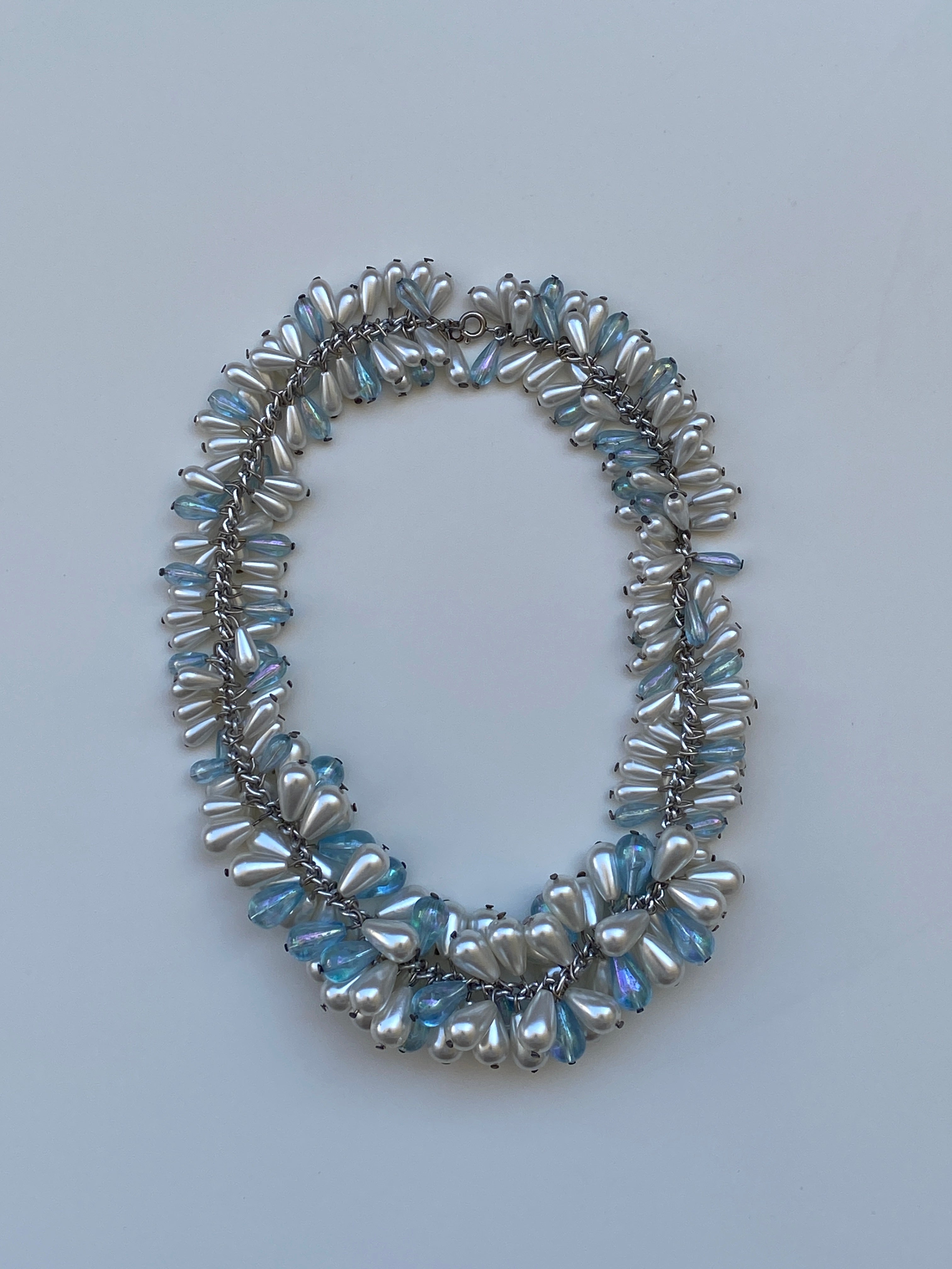 Vintage Faux Pearl & Iridescent Beaded Cluster Necklace Y2K Glam Jewelry