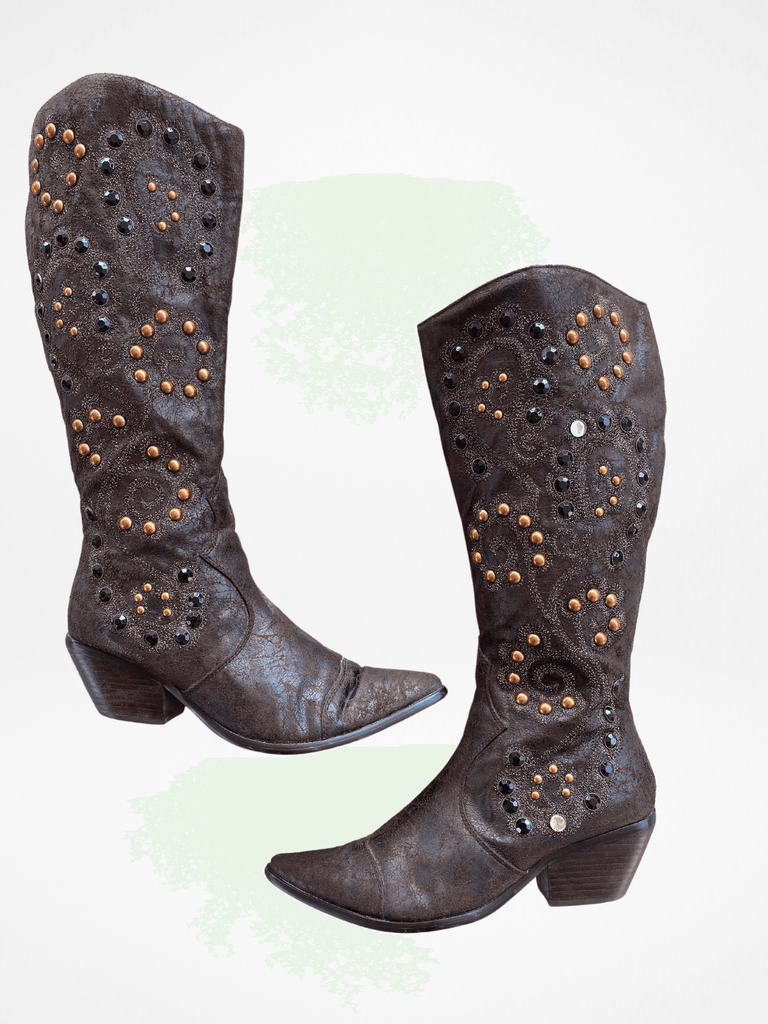 Y2K Two Tips Brown Studded Cowboy Western Boots - 38.5