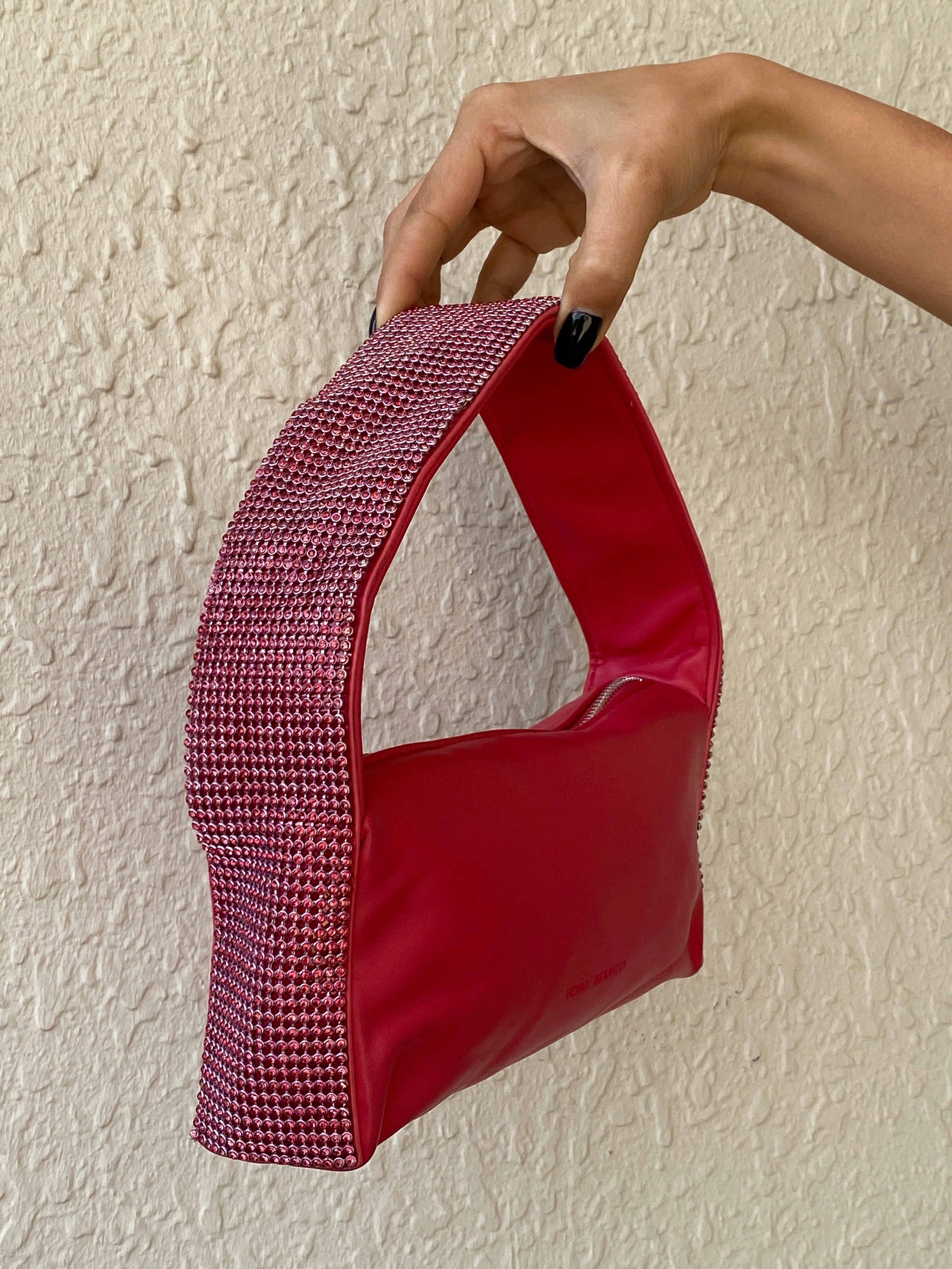 Tony Bianco Pink Rhinestone Mini Shoulder Bag Y2K Statement Evening Purse