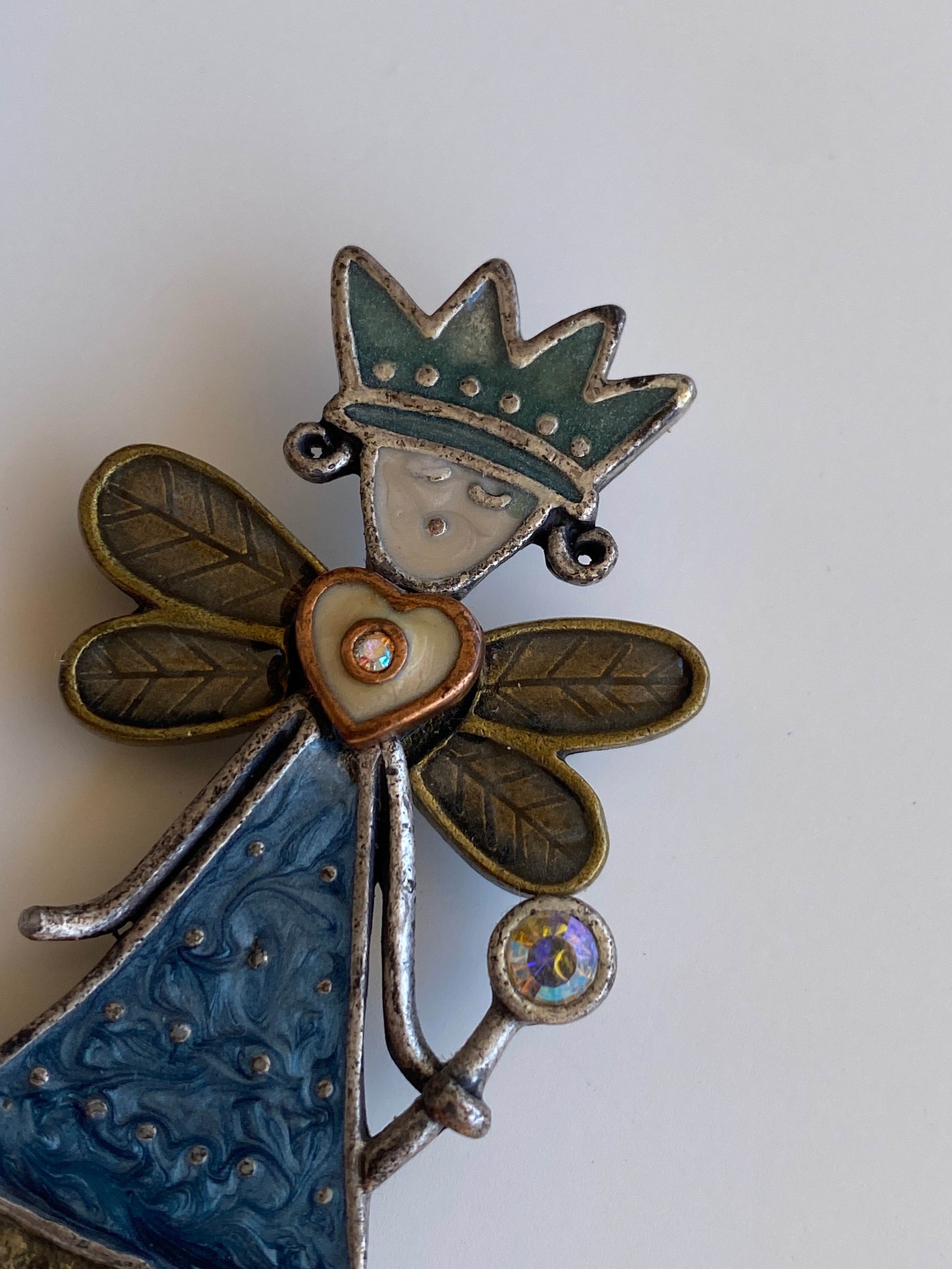 Vintage Whimsical Fairy Princess Enamel Brooch with Rhinestone Wand
