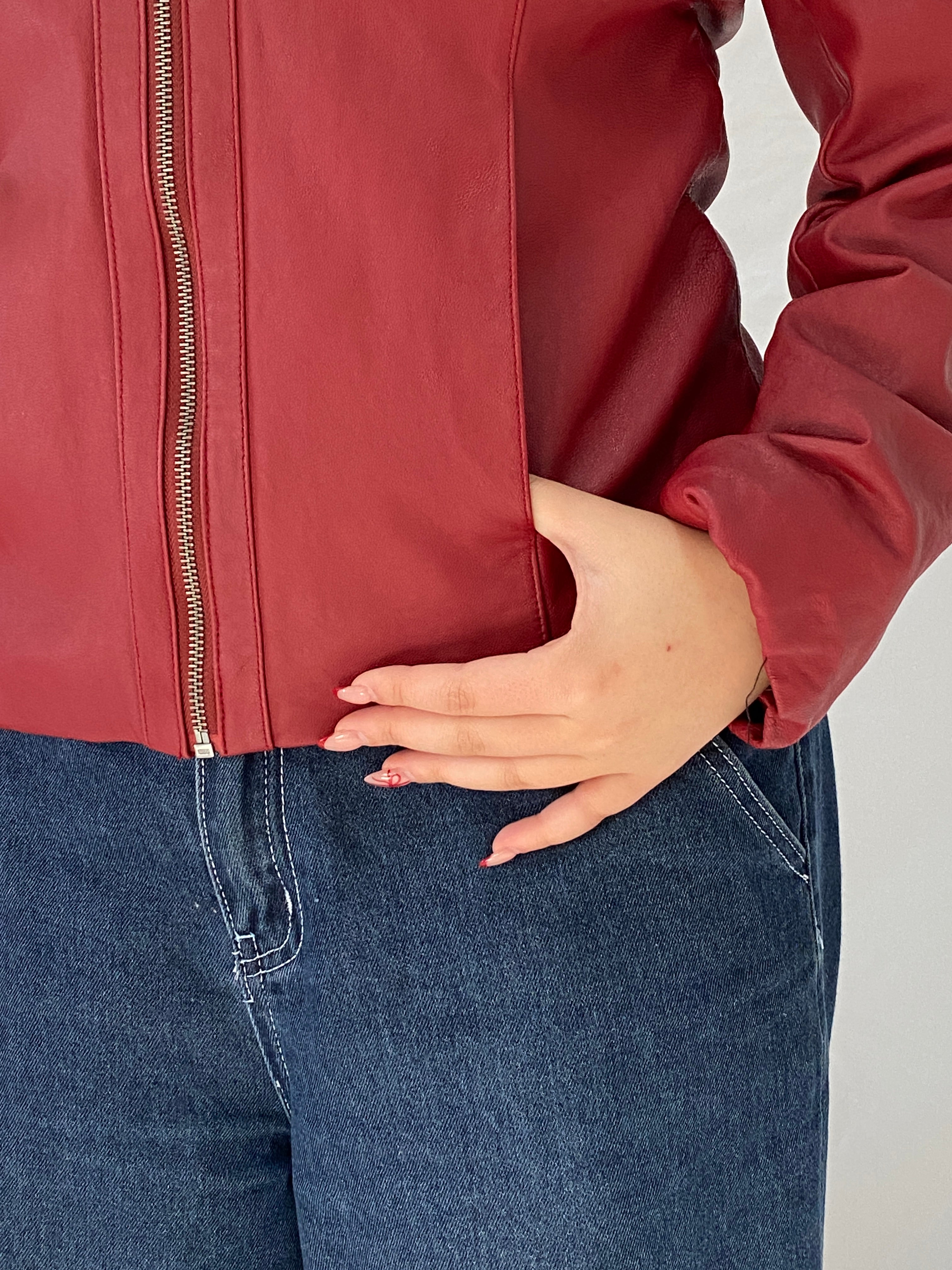 Vintage Adler Collection Burgundy Genuine Leather Zip-Up Jacket Tailored Women’s Leather Jacket – L