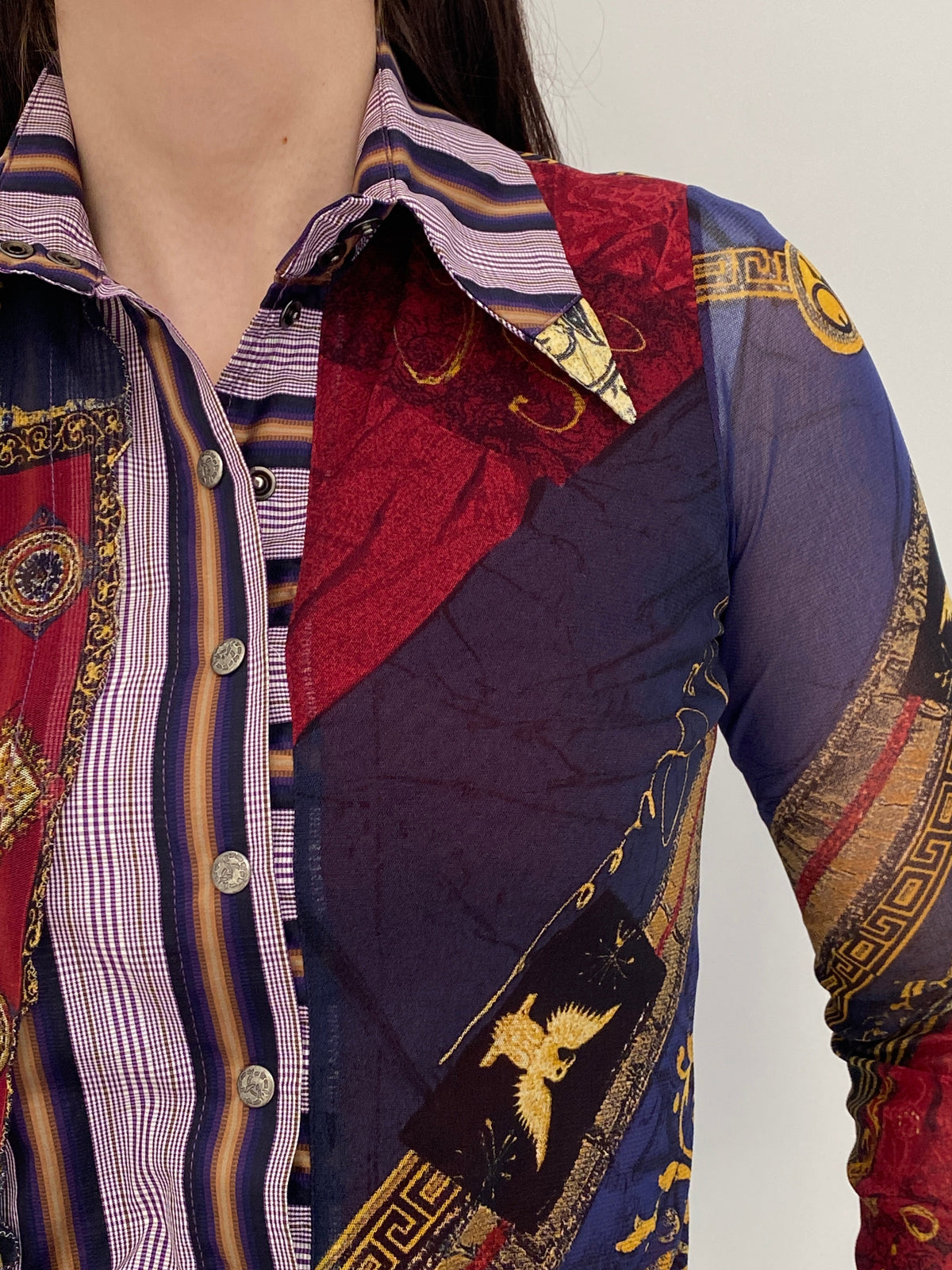 Y2K Save The Queen! Multicolor Whimsical Baroque Sheer Shirt – M