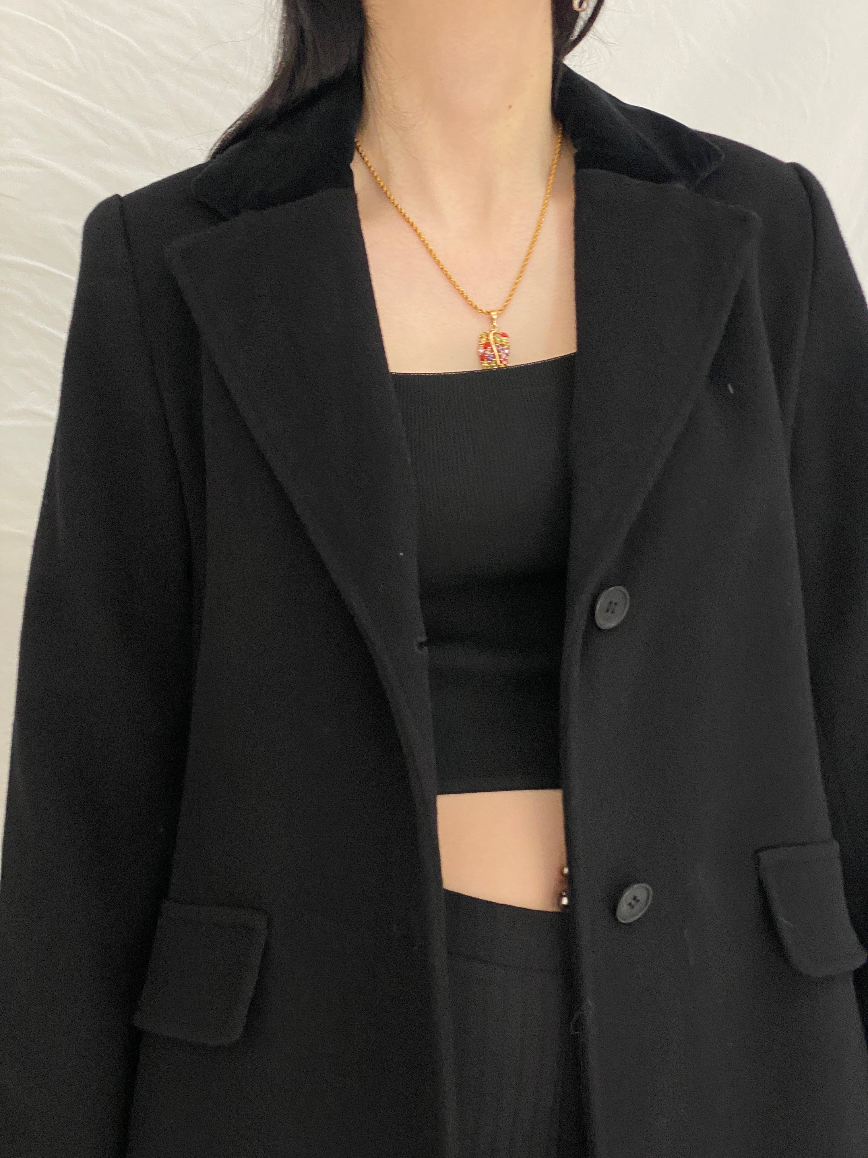 Vintage Albert Nipon Black Wool Classic Tailored Long Coat - S