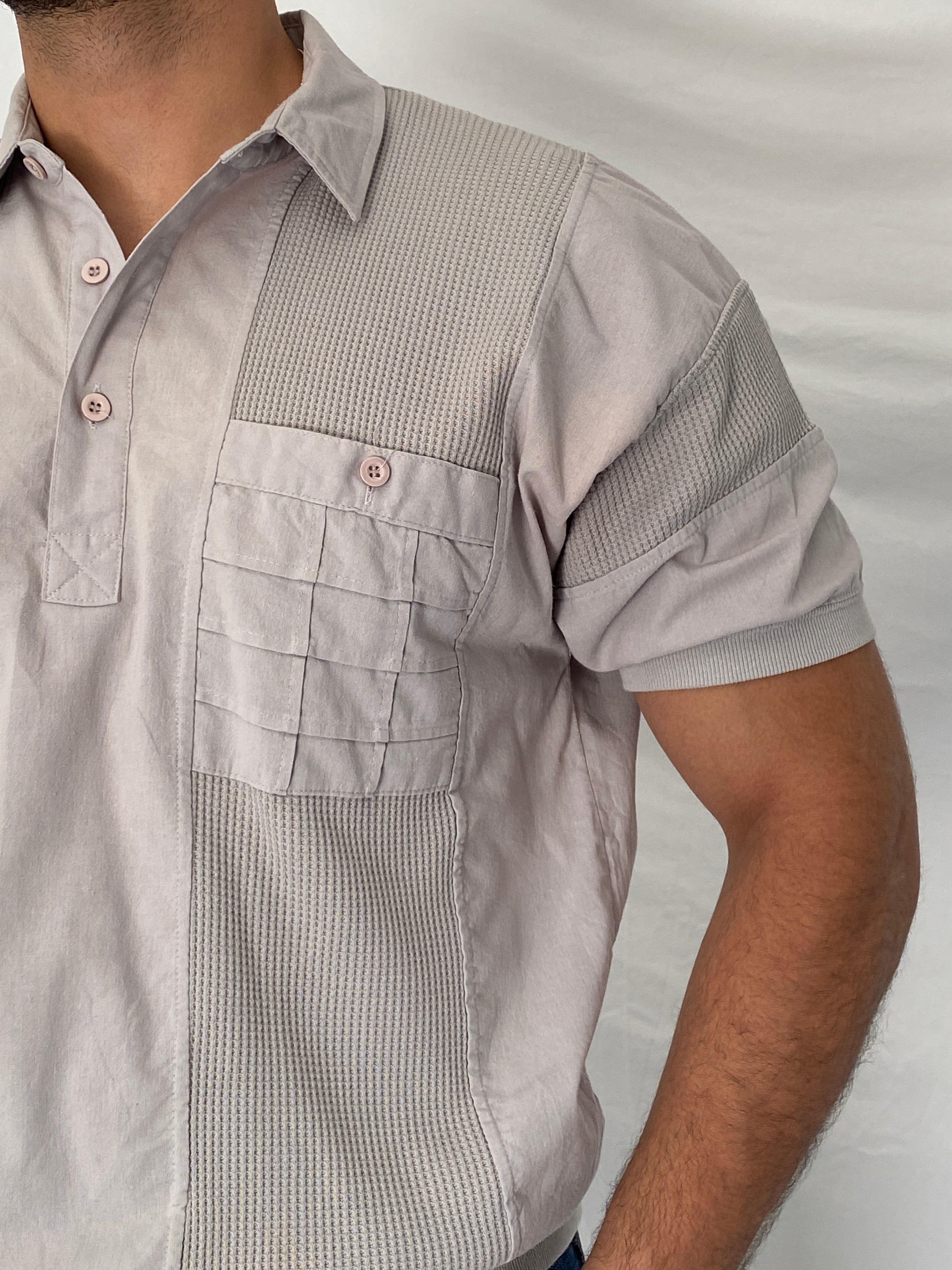 Vintage 90s Alexxus Exclusive Gray Top Textured Panel Polo Shirt – L