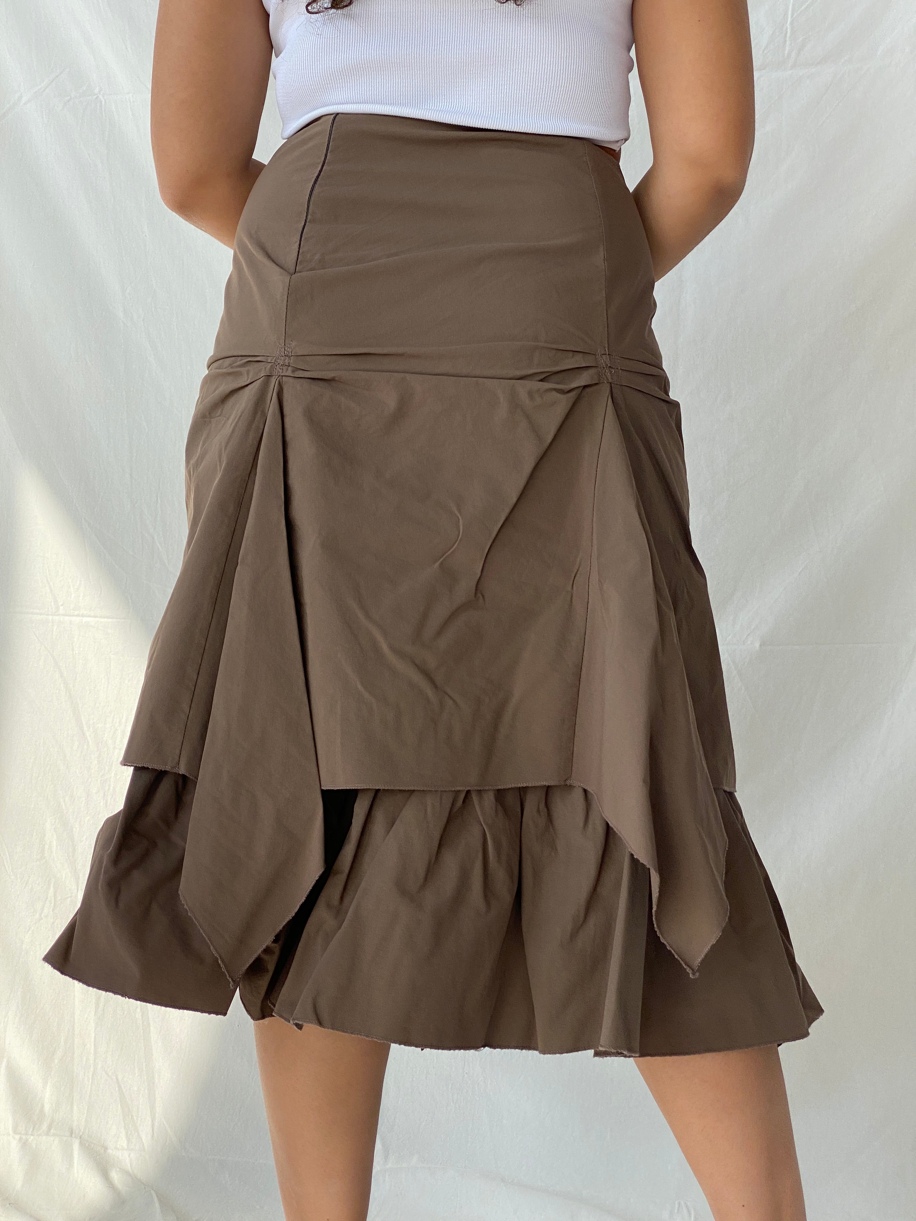 Joachim Bosse Style Asymmetric Ruched Midi Brown Skirt - L