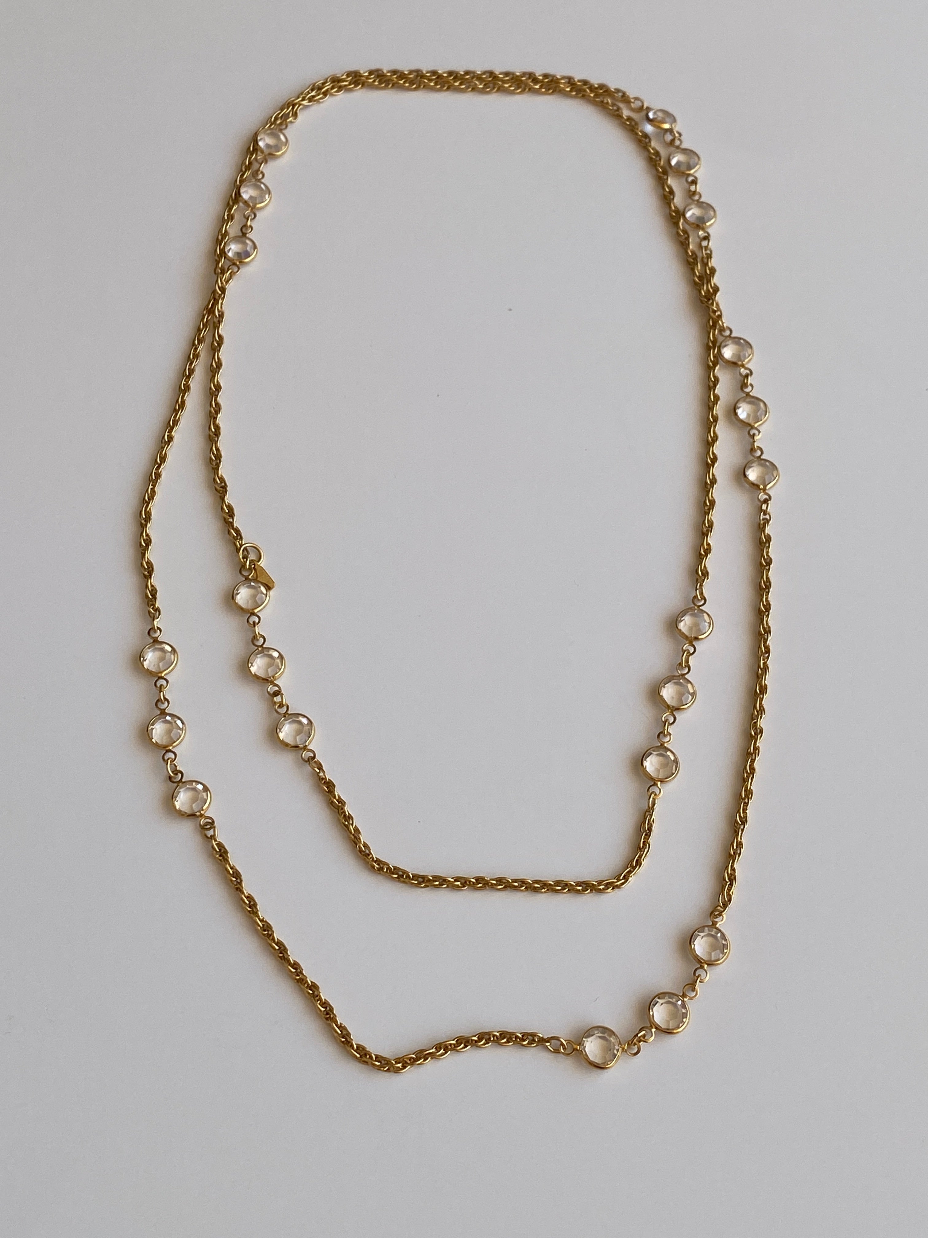 Vintage Monet Gold-Tone Crystal Long Convertible Double Strand Necklace
