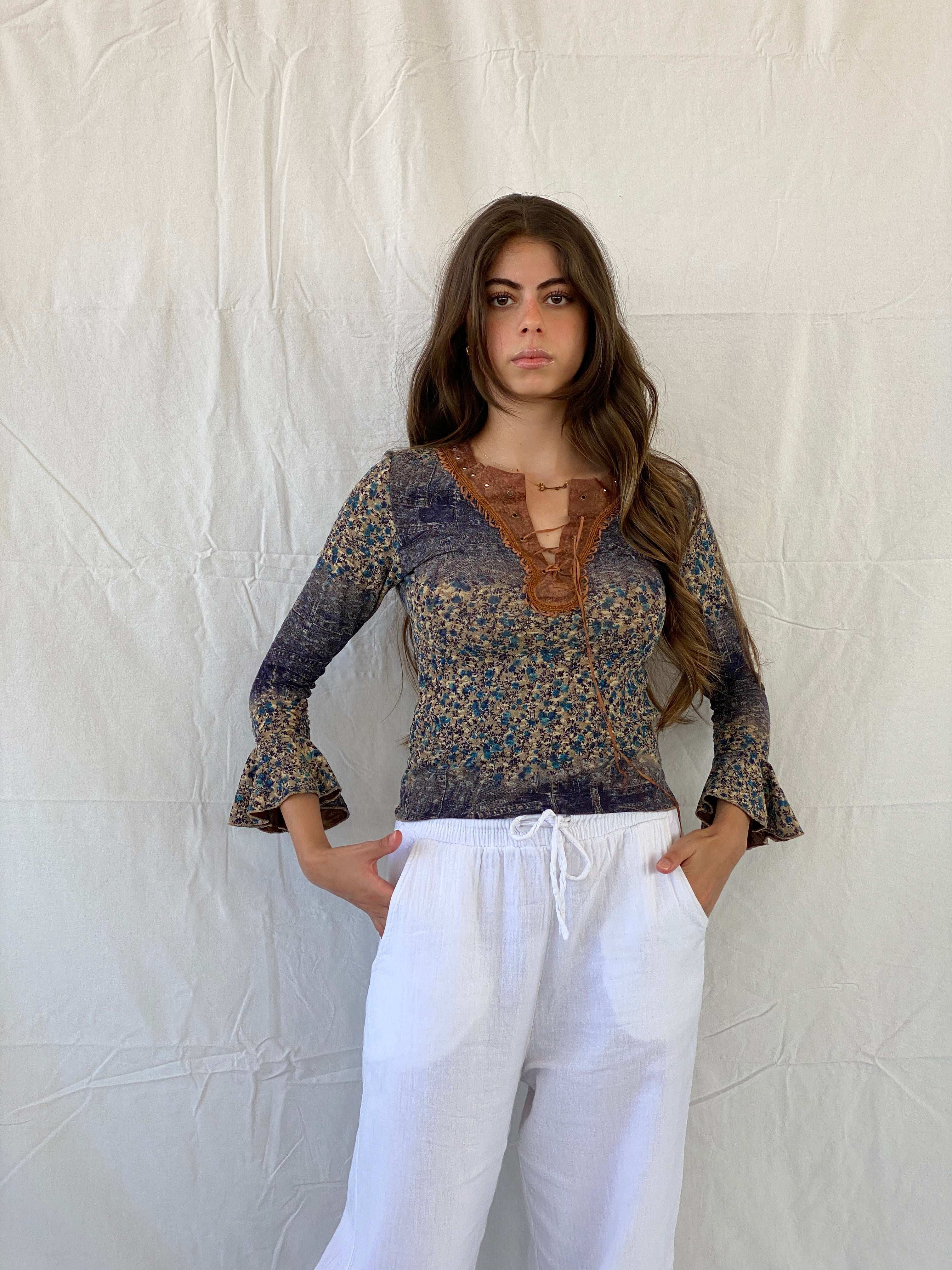 90s Vintage Fairy Grunge Paisley Print Top - M