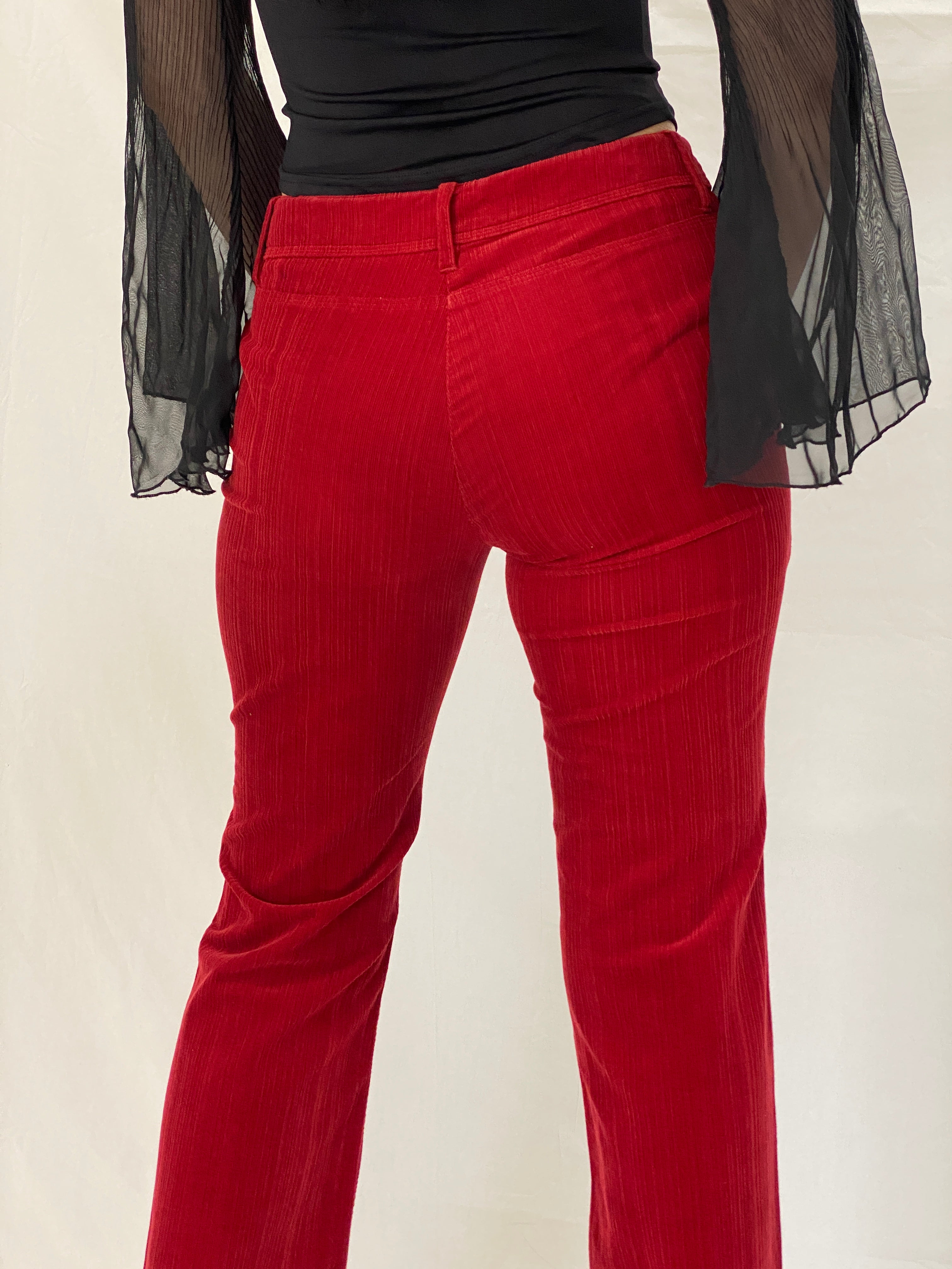 Y2K ZERRES Stretch Red Corduroy Straight Leg Mid Rise Pants - 38EU