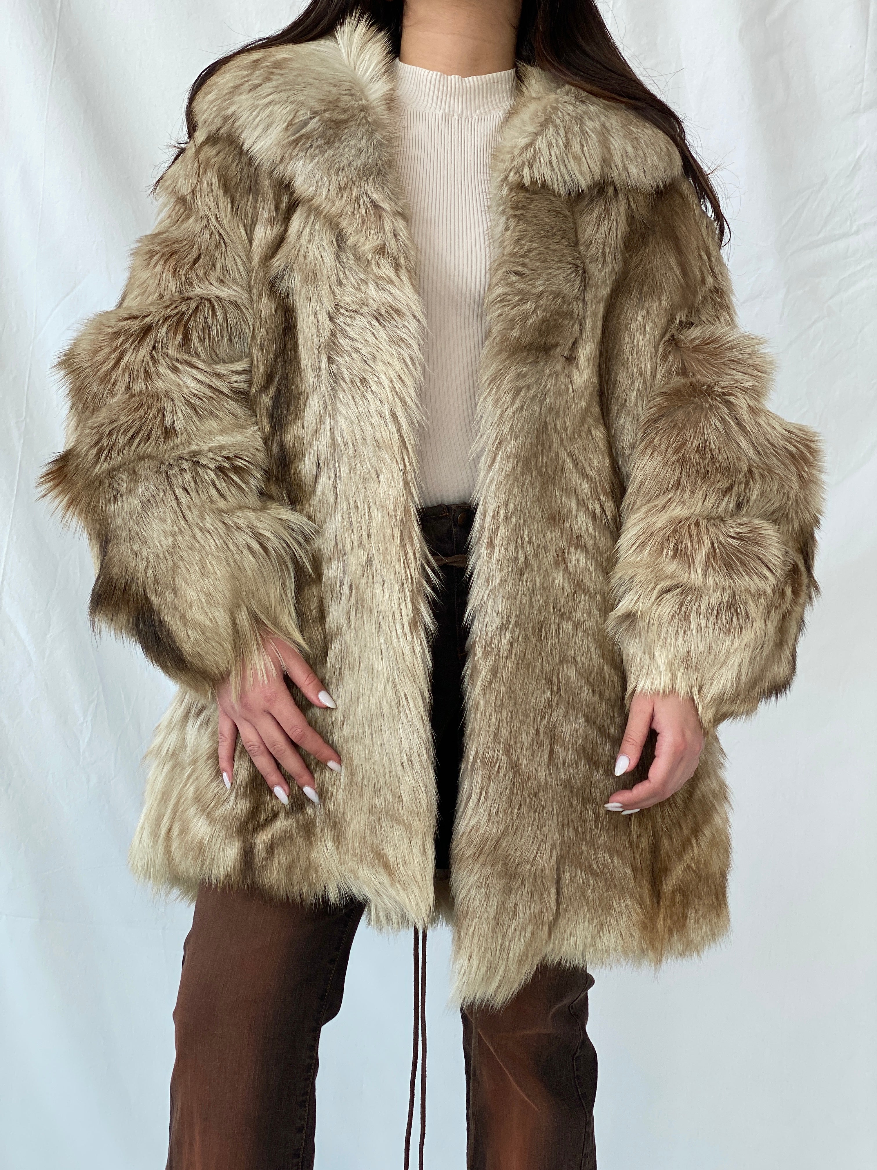 Luxurious Vintage Real Fur Women’s Beige Coat Natural Genuine Fur Jacket - L