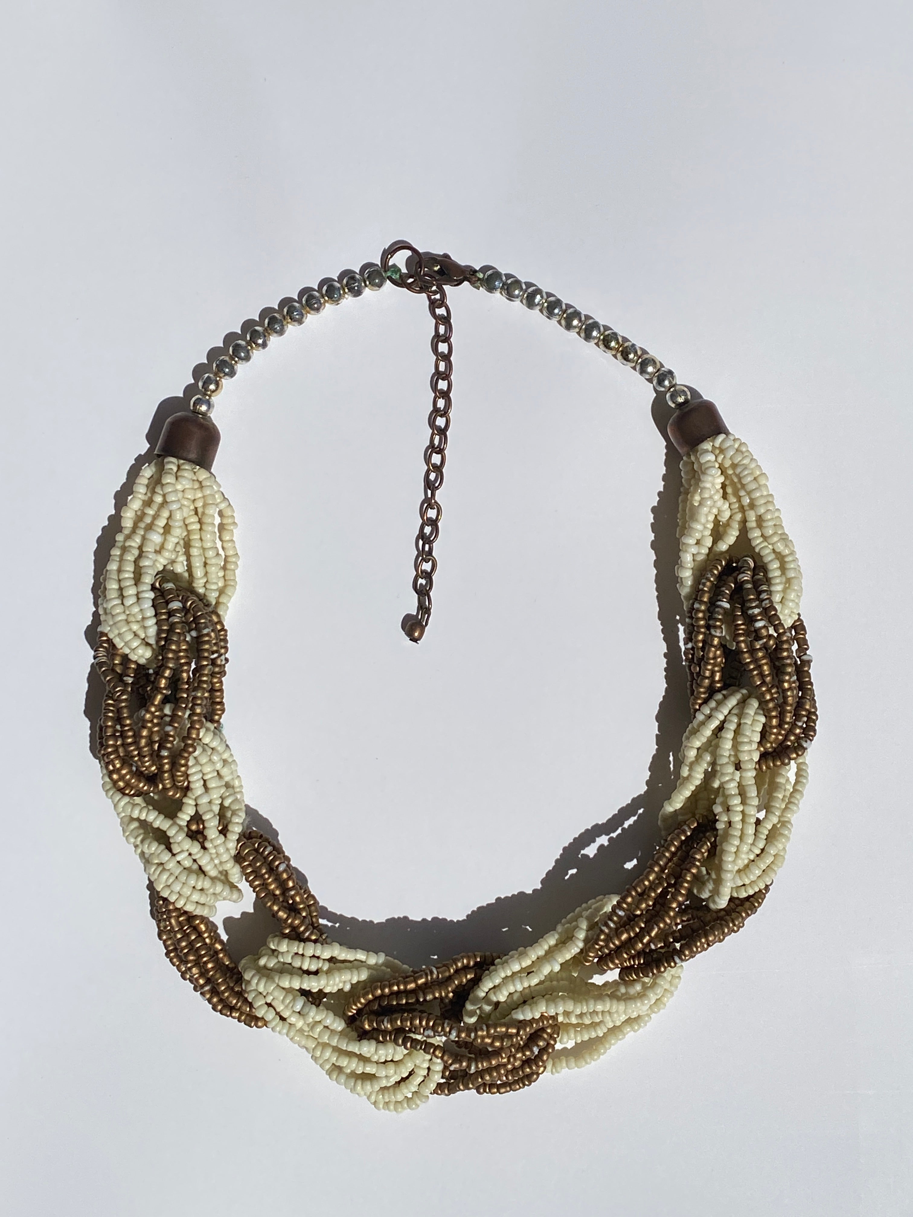 Vintage Beige Bronze Multi-Strand Seed Bead Necklace