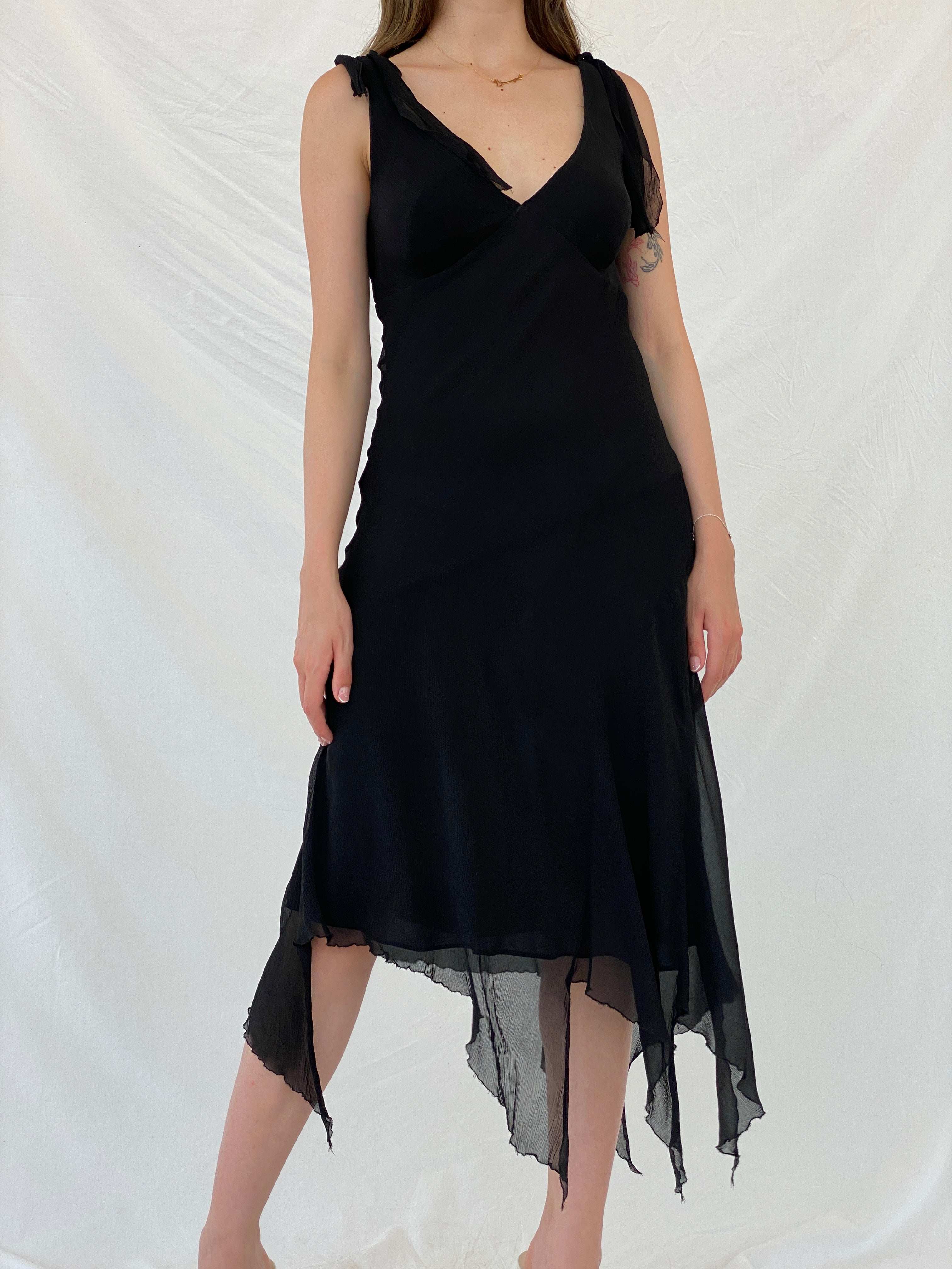 Nicole Miller Asymmetric Midi Black Layered Silk Dress - M - Balagan Vintage Midi Dress 00s, 90s, midi dress, Mira, NEW IN, Wedding Guest