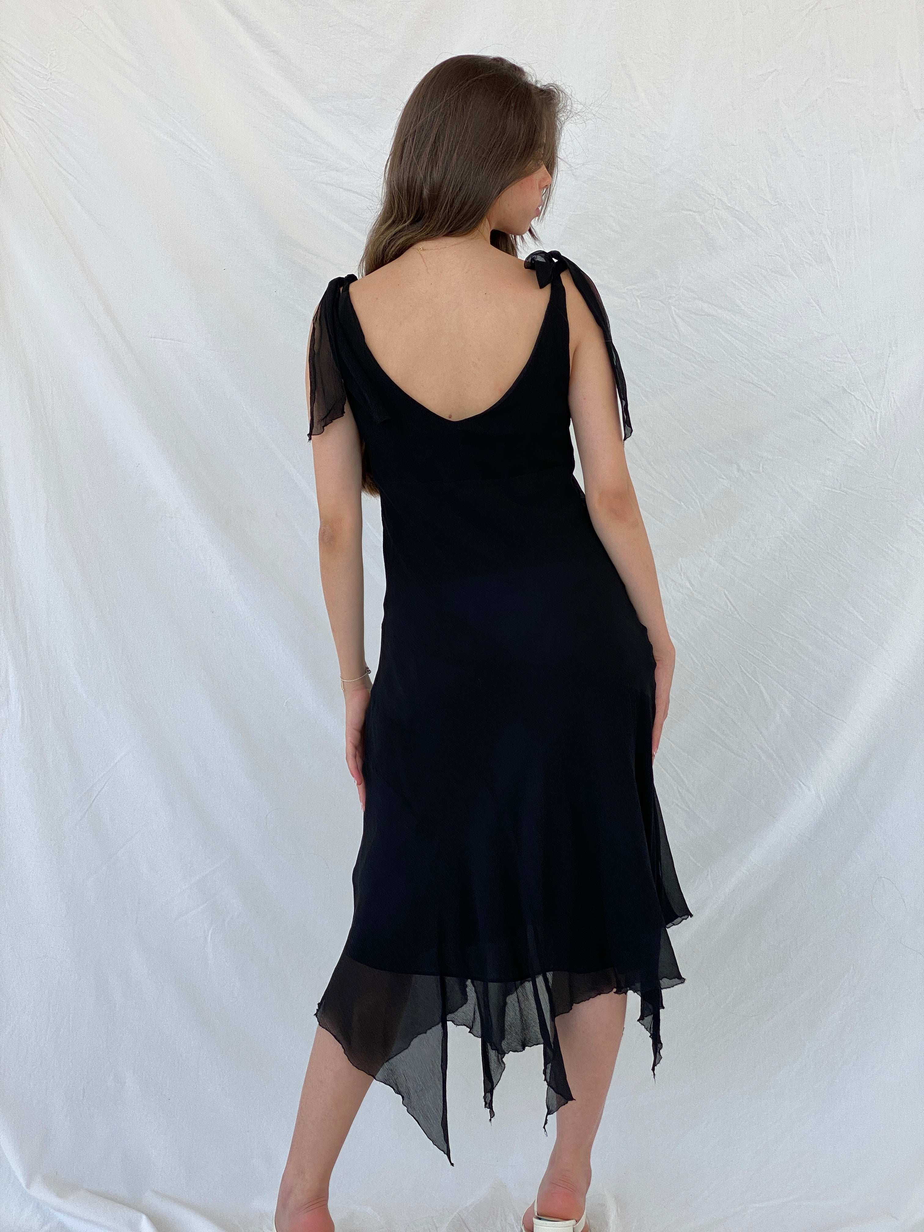 Nicole Miller Asymmetric Midi Black Layered Silk Dress - M - Balagan Vintage Midi Dress 00s, 90s, midi dress, Mira, NEW IN, Wedding Guest