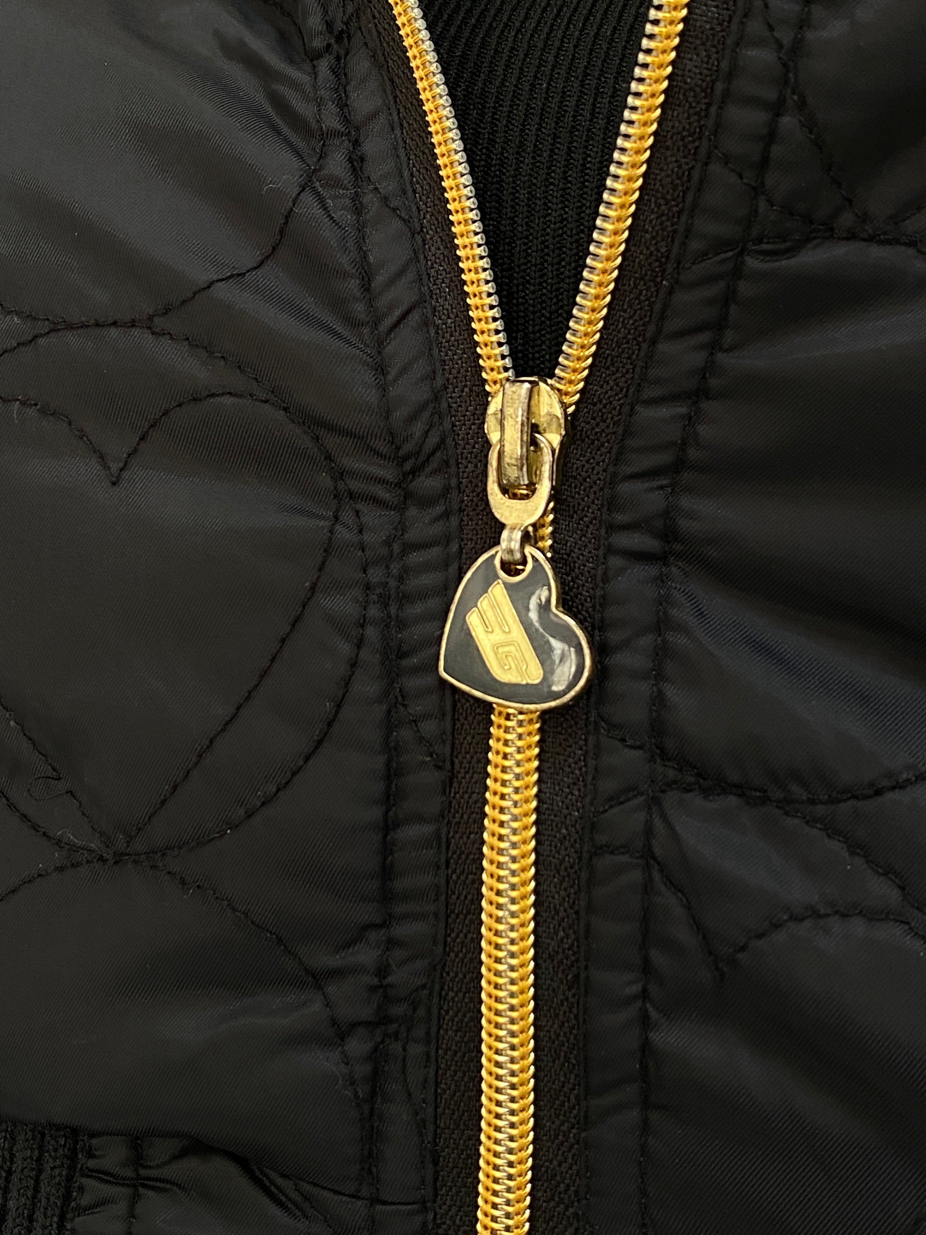 Y2K Core Golddigga Black Cropped Puffer Jacket Faux Fur Collar Gold Details - S