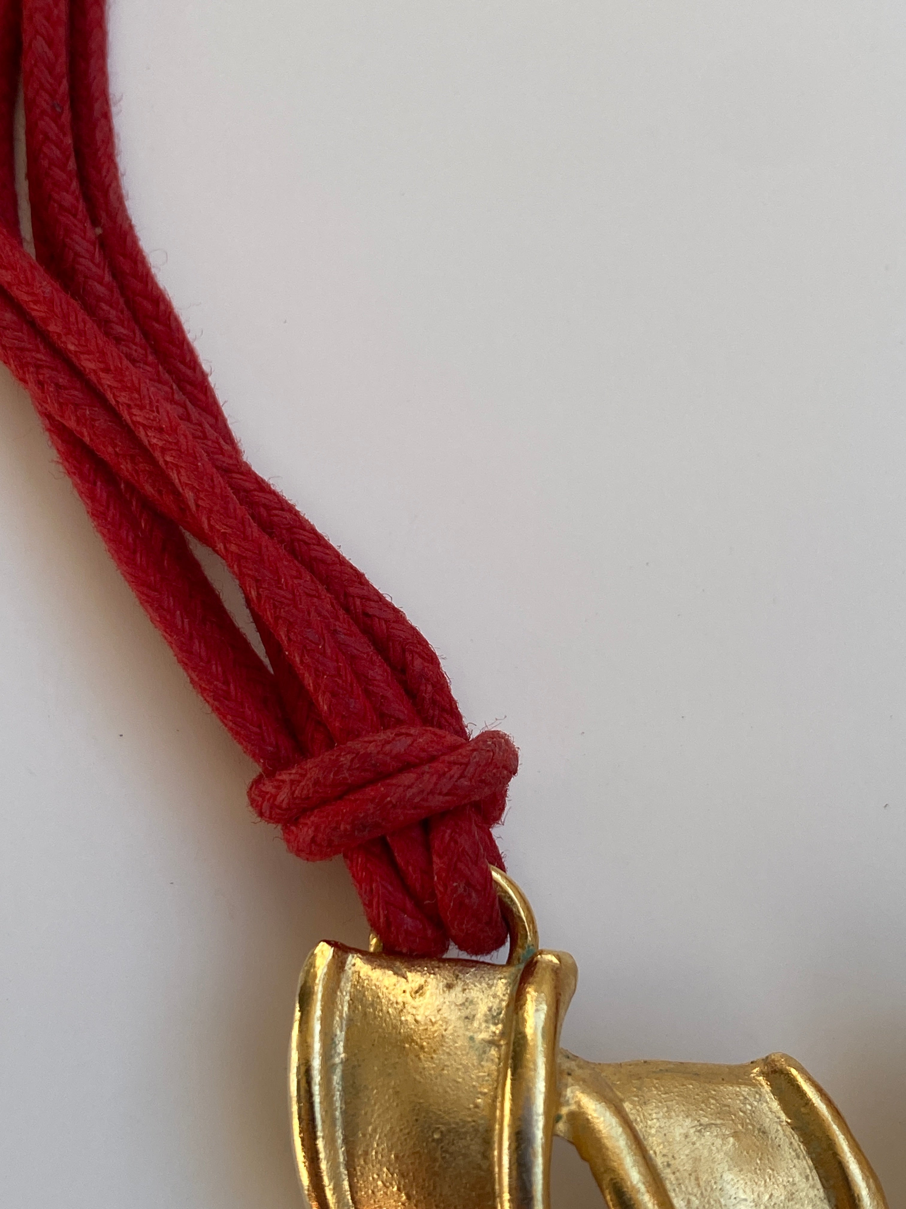 Vintage 1980s Style Red Multi-Cord Gold Tone Sculptural Necklace