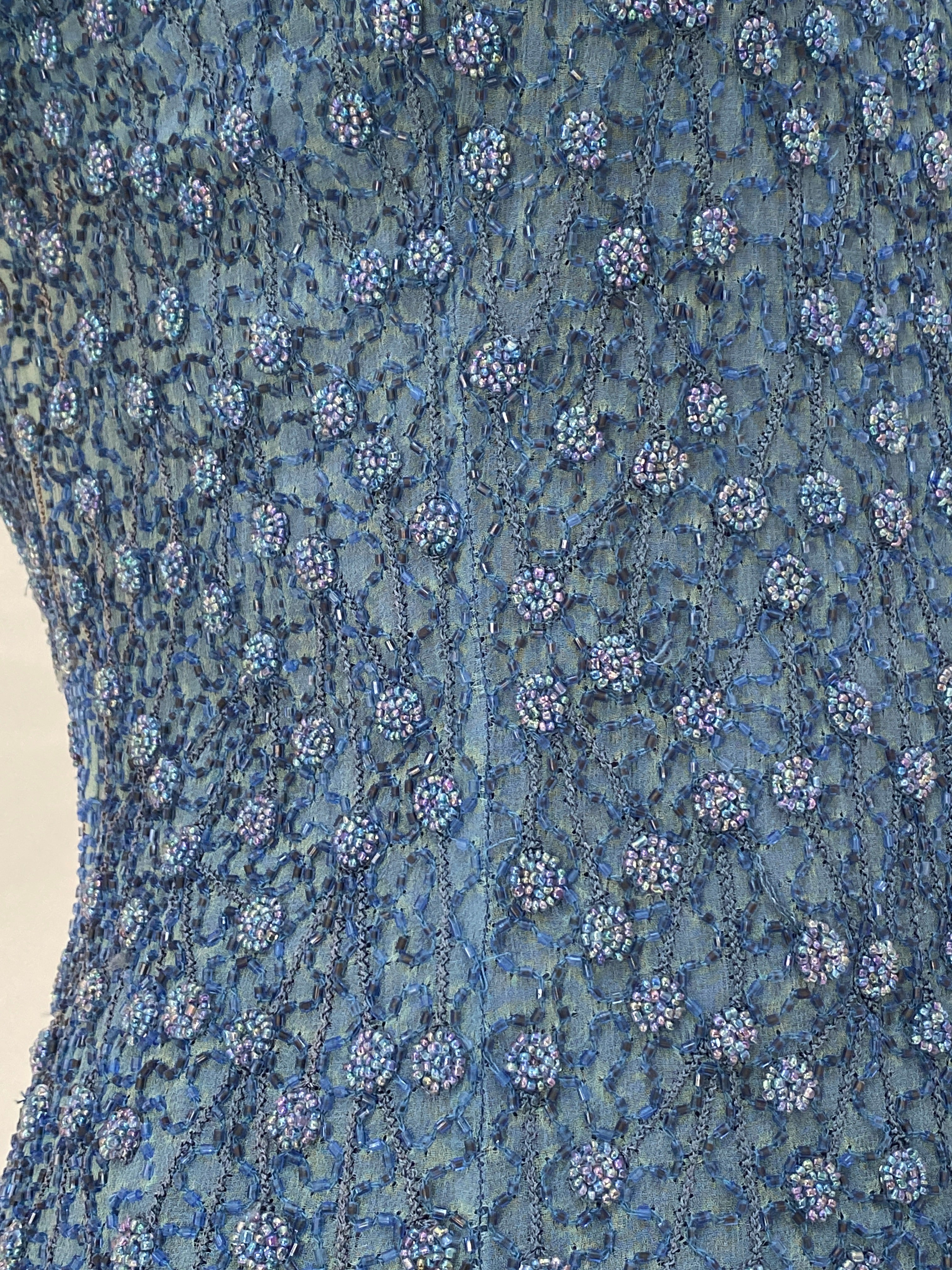 Vintage 90s Adrianna Papell Blue Silk Beaded Evening Top - M