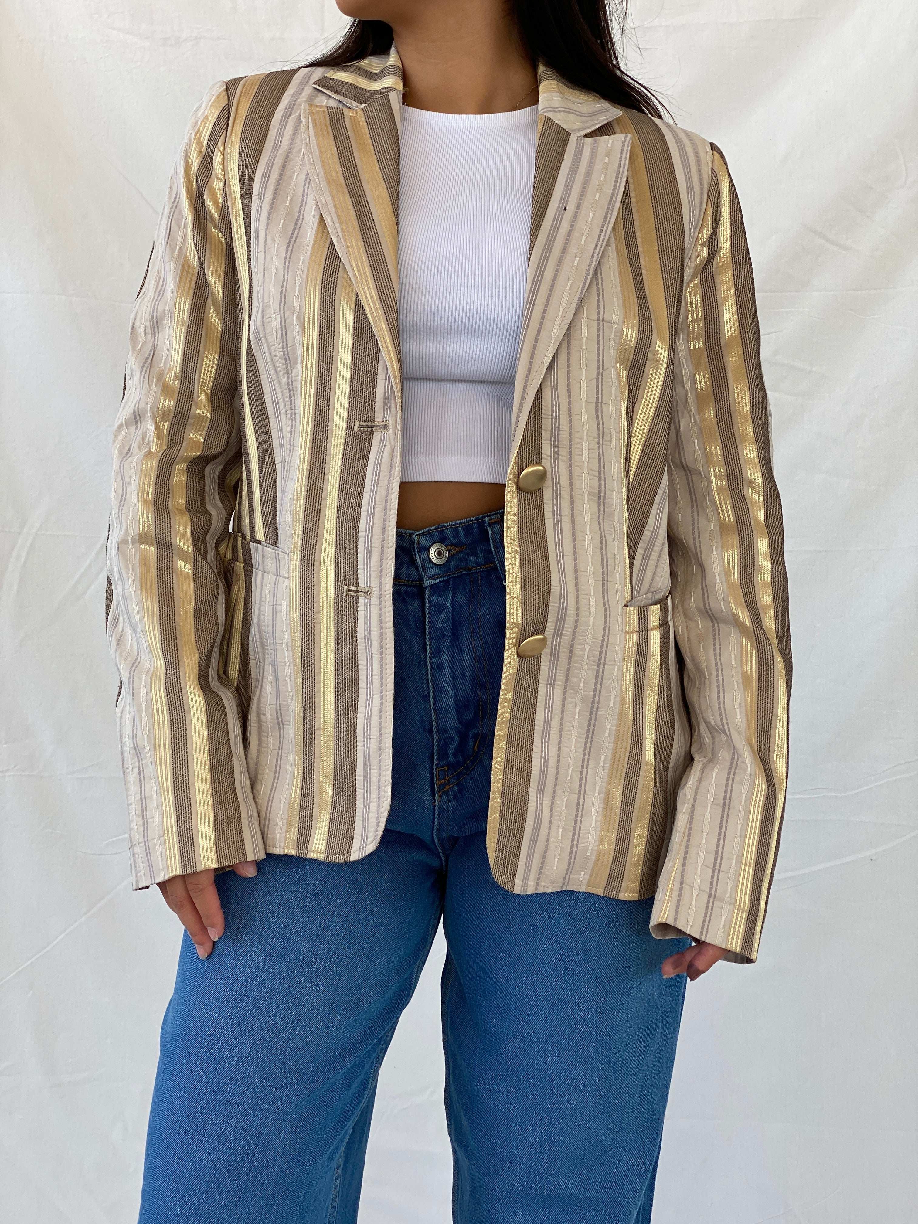 Vintage No 1 Mode Express Striped Beige and Gold Blazer - L