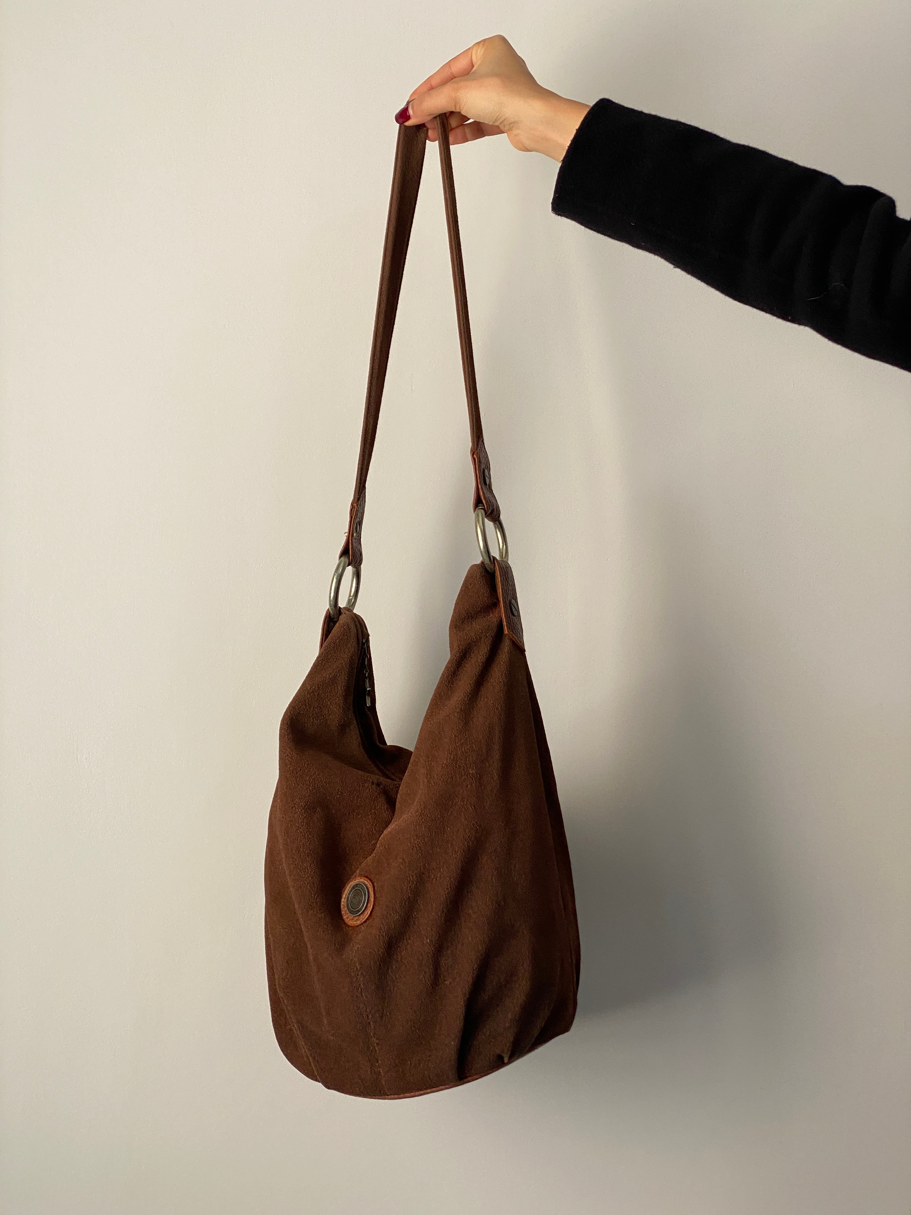 Vintage Capezio Brown Suede Shoulder Bag Slouchy Hobo Leather Y2K Balletcore Tote Bag