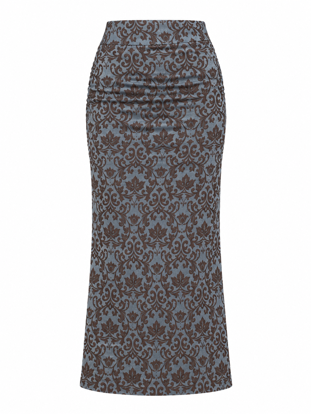Vintage 90s Karen Millen Metallic Blue Grey Floral Jacquard Maxi Skirt – M