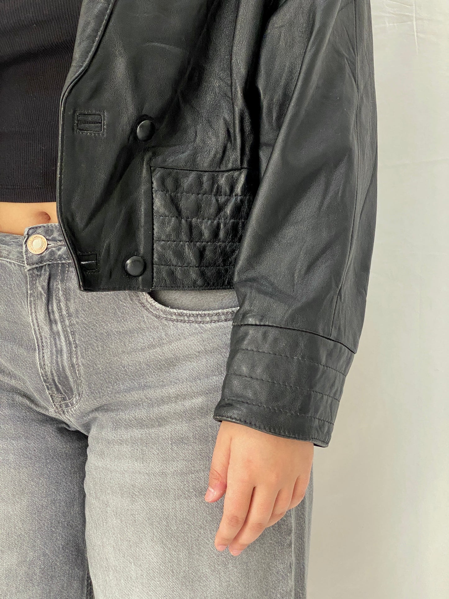 Vintage 80s Greek Kelesidi Leather Bomber Jacket Black Power Shoulder Blazer - M