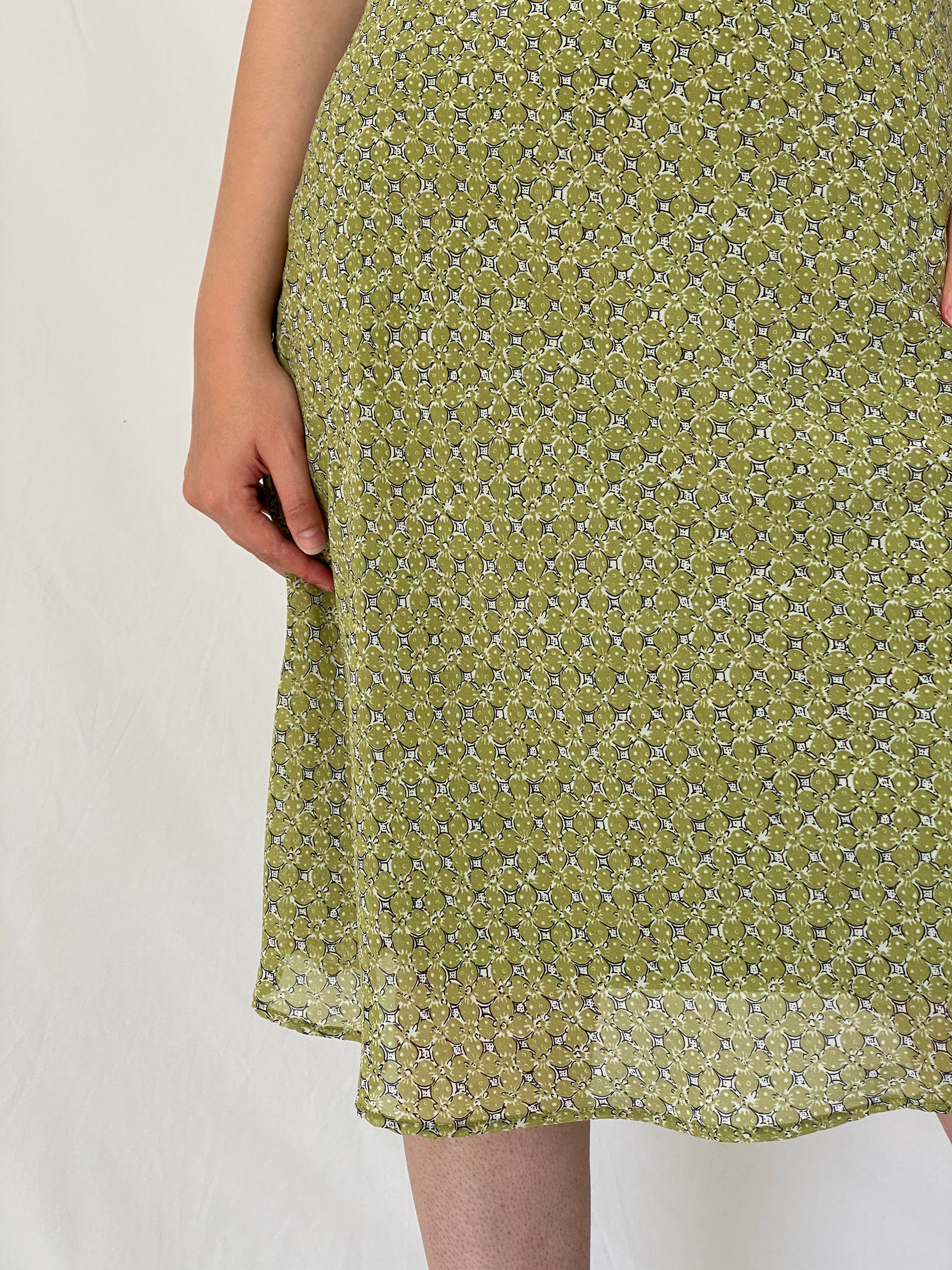 Y2K Vero Moda Olive Green Paisley Floral Beaded Midi Dress – M