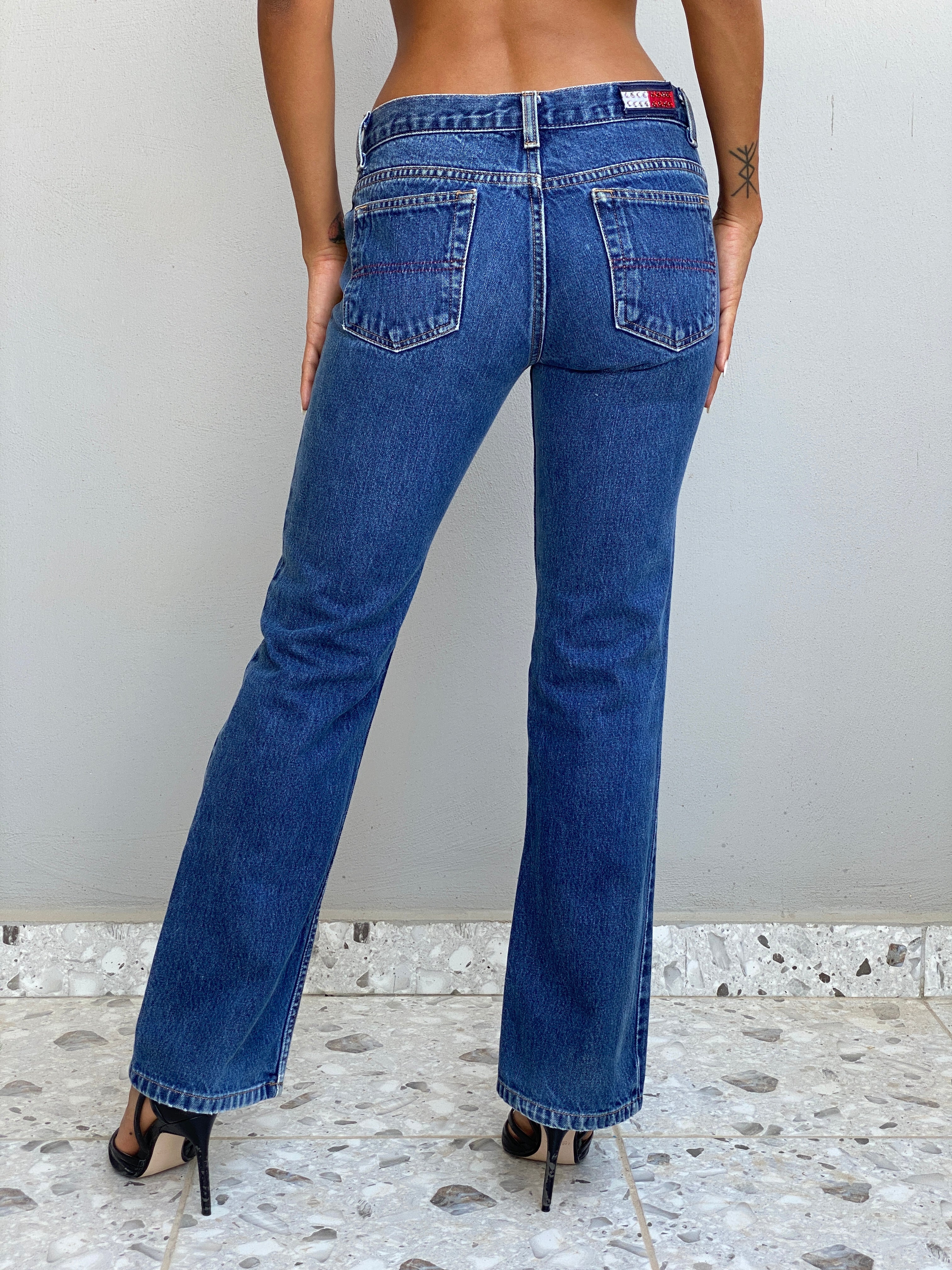 Vintage Y2K Tommy Jeans Blue Denim Low Rise Straight Leg Jeans - 36EUR
