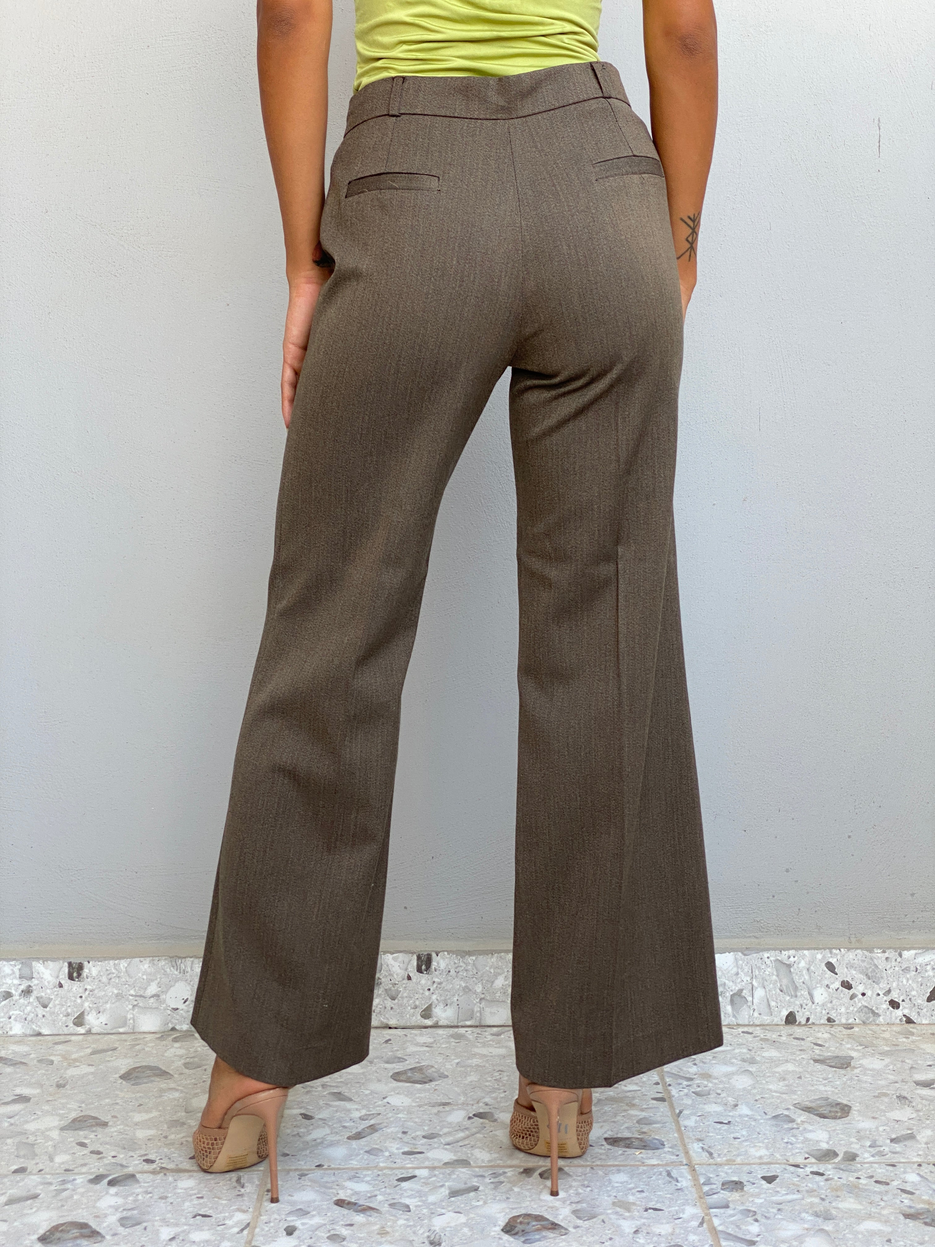 Vintage Y2K Klapa Brown Herringbone Wide Leg Tailored Trousers - 36EUR
