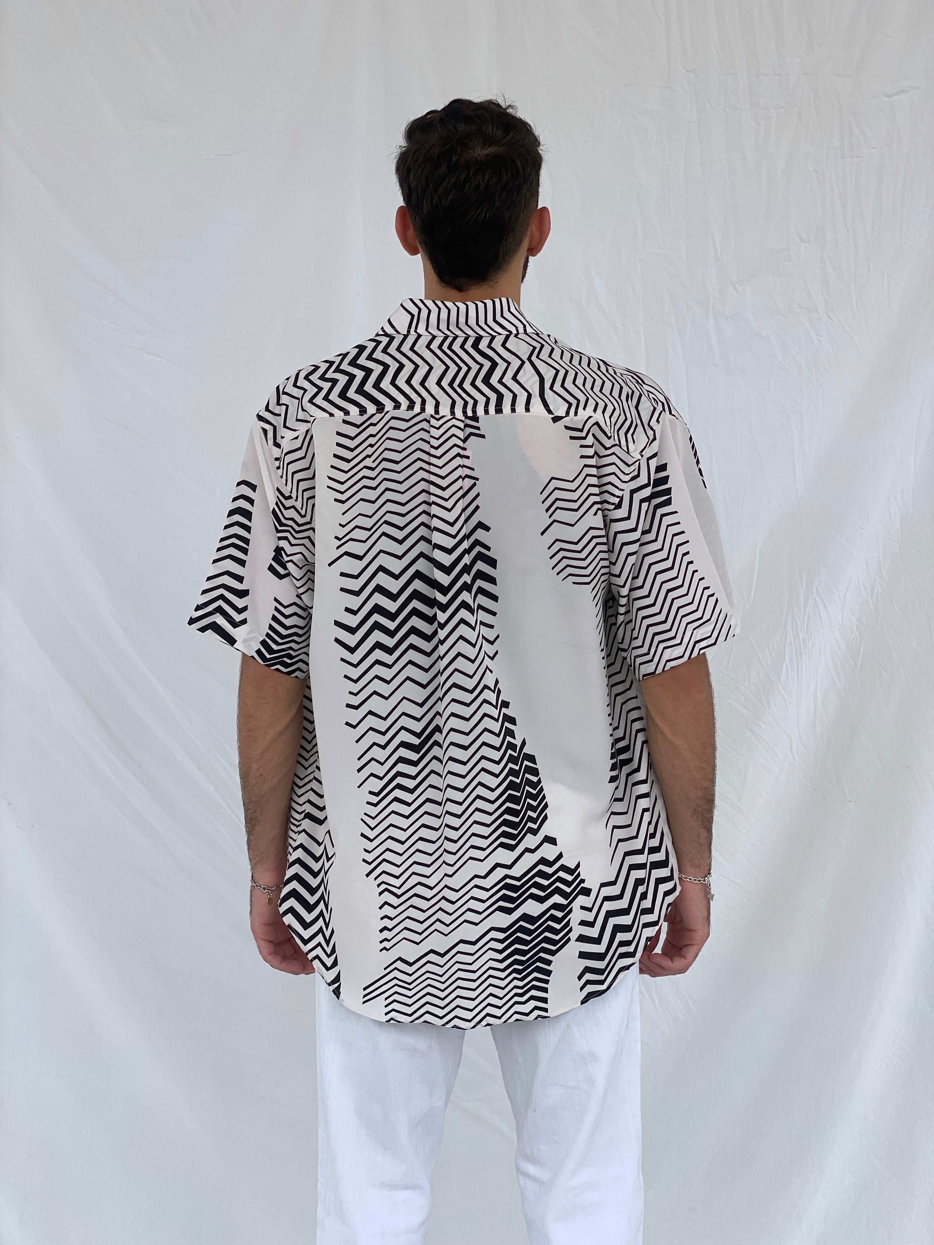 Vintage Pierre L’Amour Black and White Silk Shirt Size XL - Balagan Vintage Half Sleeve Shirt 00s, 90s, Awsam, half sleeve shirt, NEW IN, printed shirt