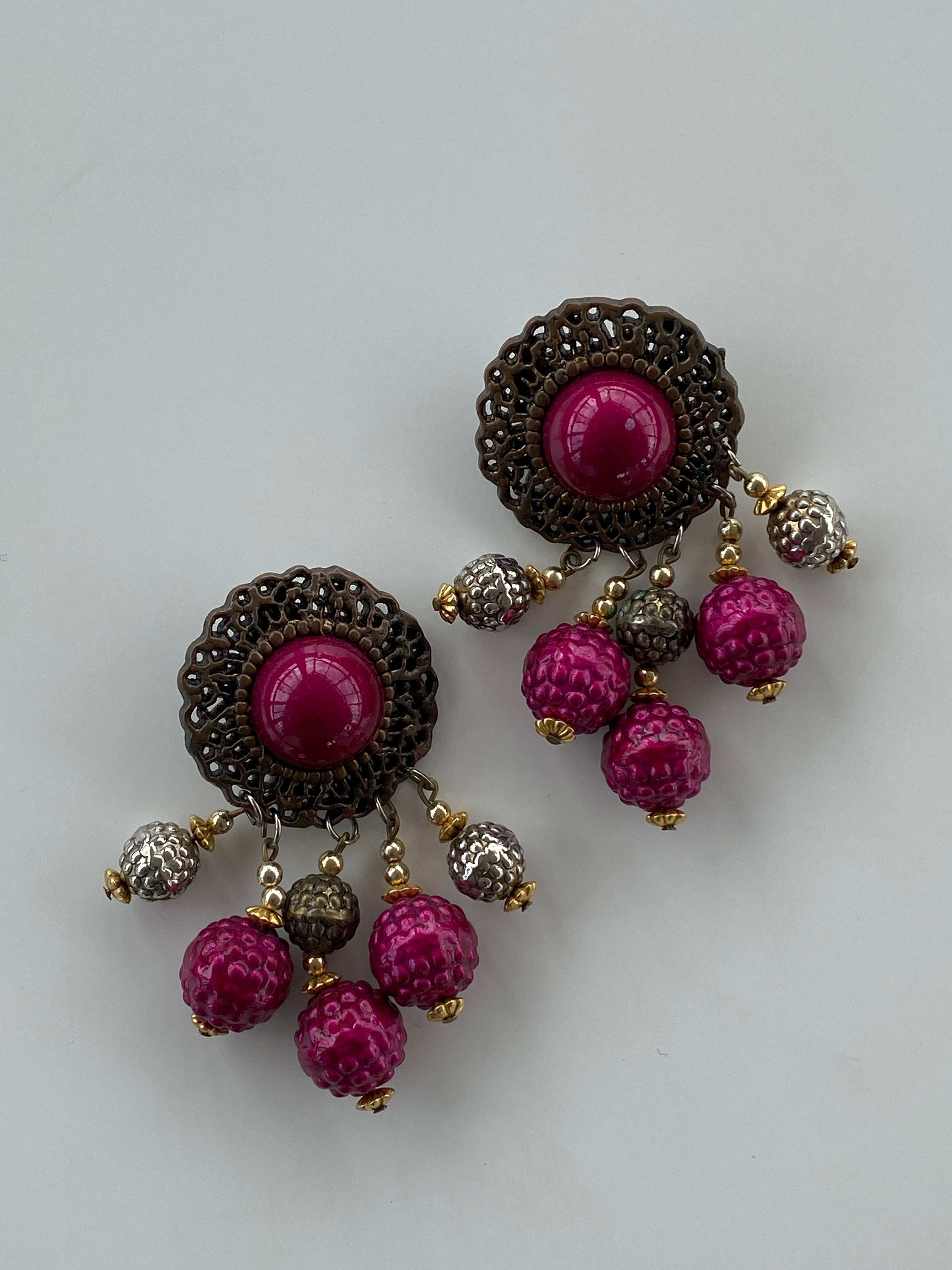 Y2K Copper and Magenta Clip On Earrings - Balagan Vintage Earrings Earrings, Y2K